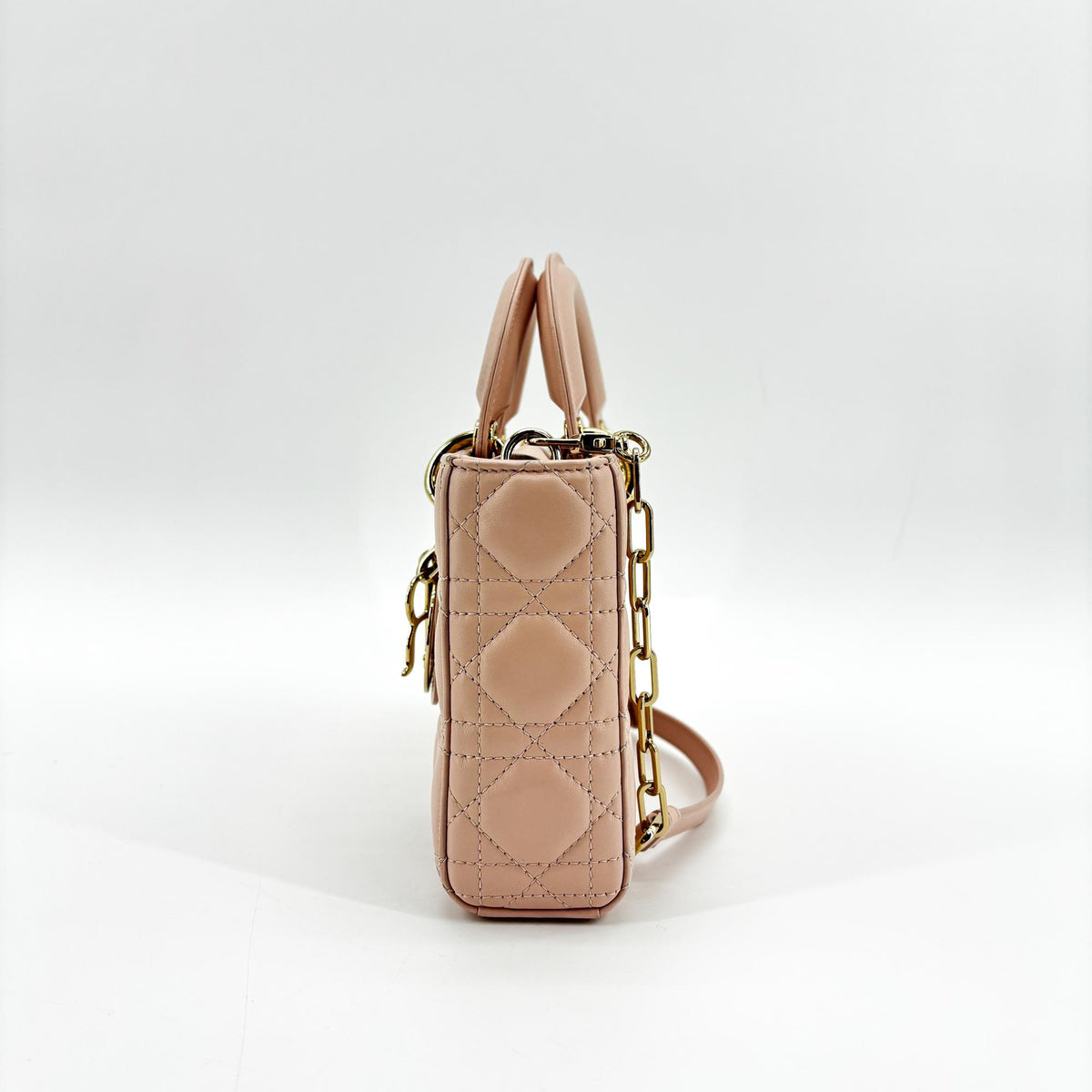 Christian Dior Lady D-Joy Cannage Quilt Lambskin Beige Leather Handbag (Pre-Owned)