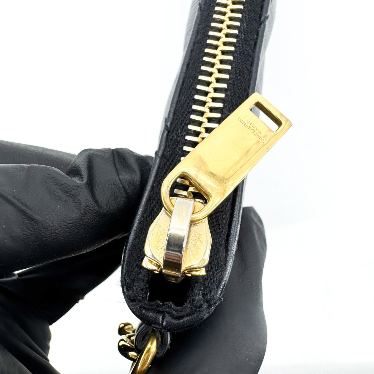 Saint Laurent Puffy Zip Patent Black Leather Clutche & Pouche Bag (Pre-Owned)