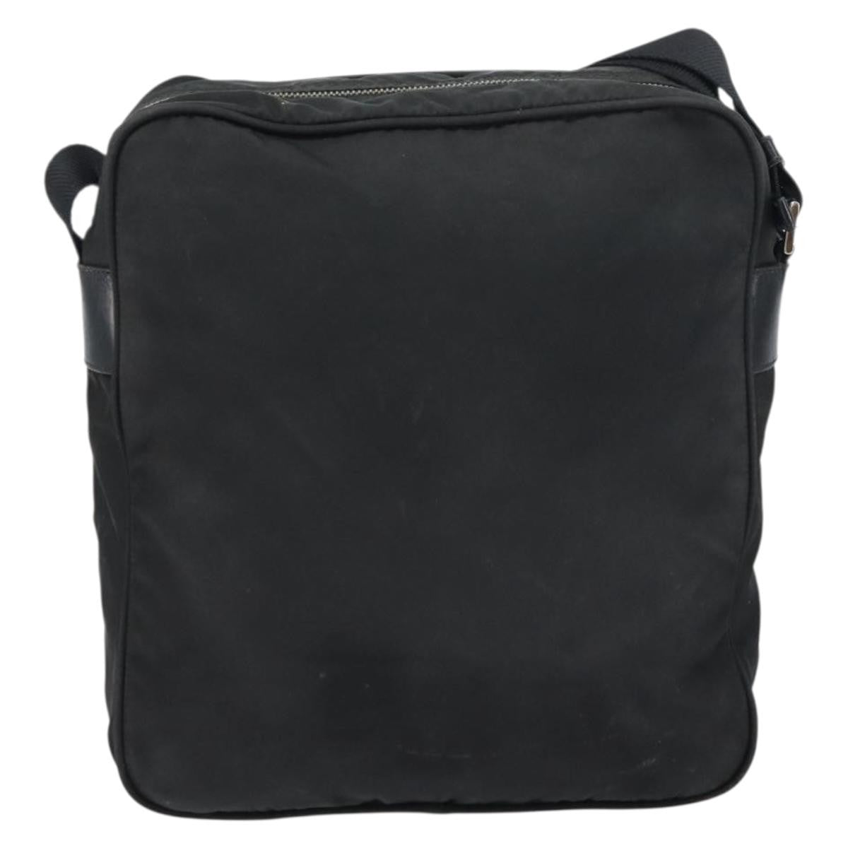 Prada Front Pocket Zip Messenger Tessuto With Saffiano Leather Black Nylon Handbag (Pre-Owned)