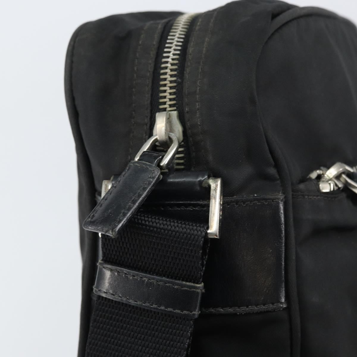 Prada Front Pocket Zip Messenger Tessuto With Saffiano Leather Black Nylon Handbag (Pre-Owned)