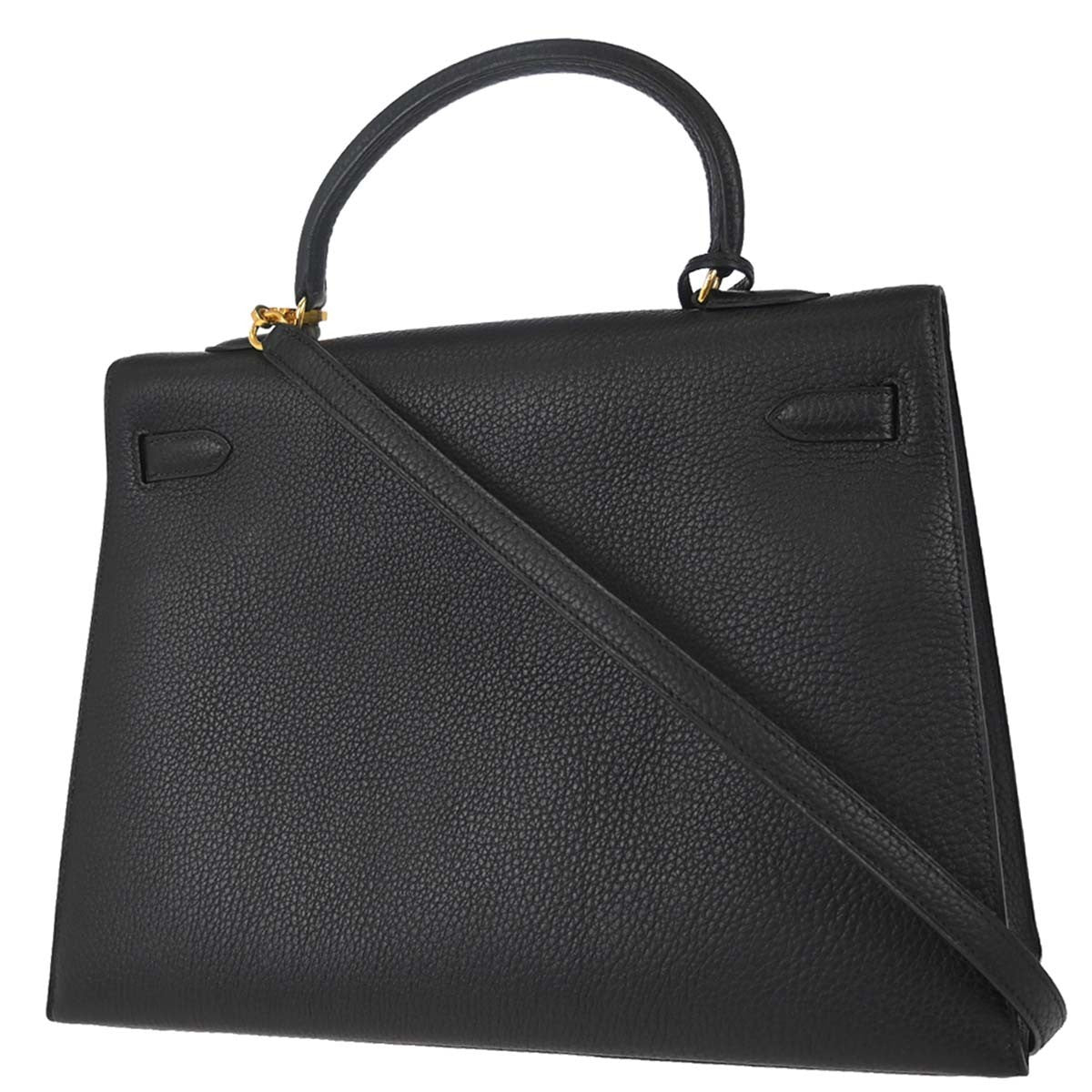 Hermes Kelly Black Ardennes With Gold Hardware Black Leather Handbag (Pre-Owned)