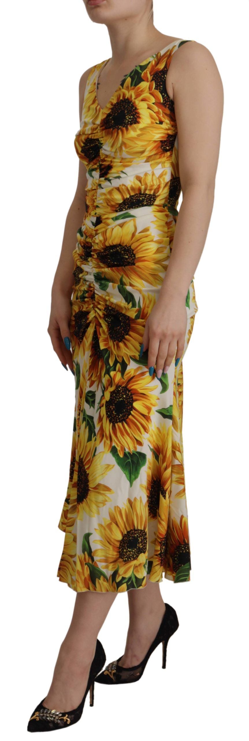 Dolce & Gabbana Elegant White Floral Print Midi Women's Dress