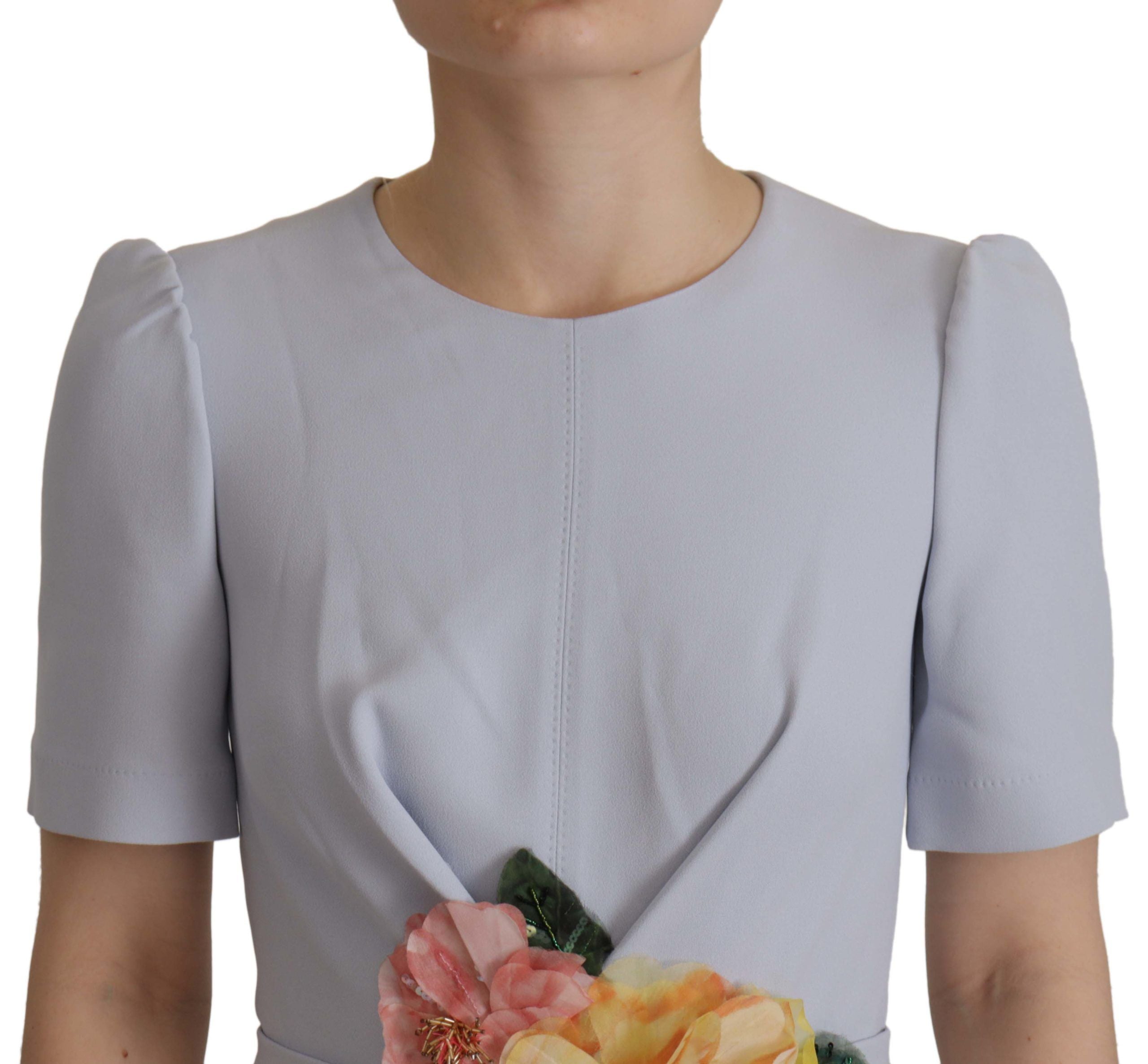 Dolce & Gabbana Blue Floral Applique Midi Viscose Women's Dress