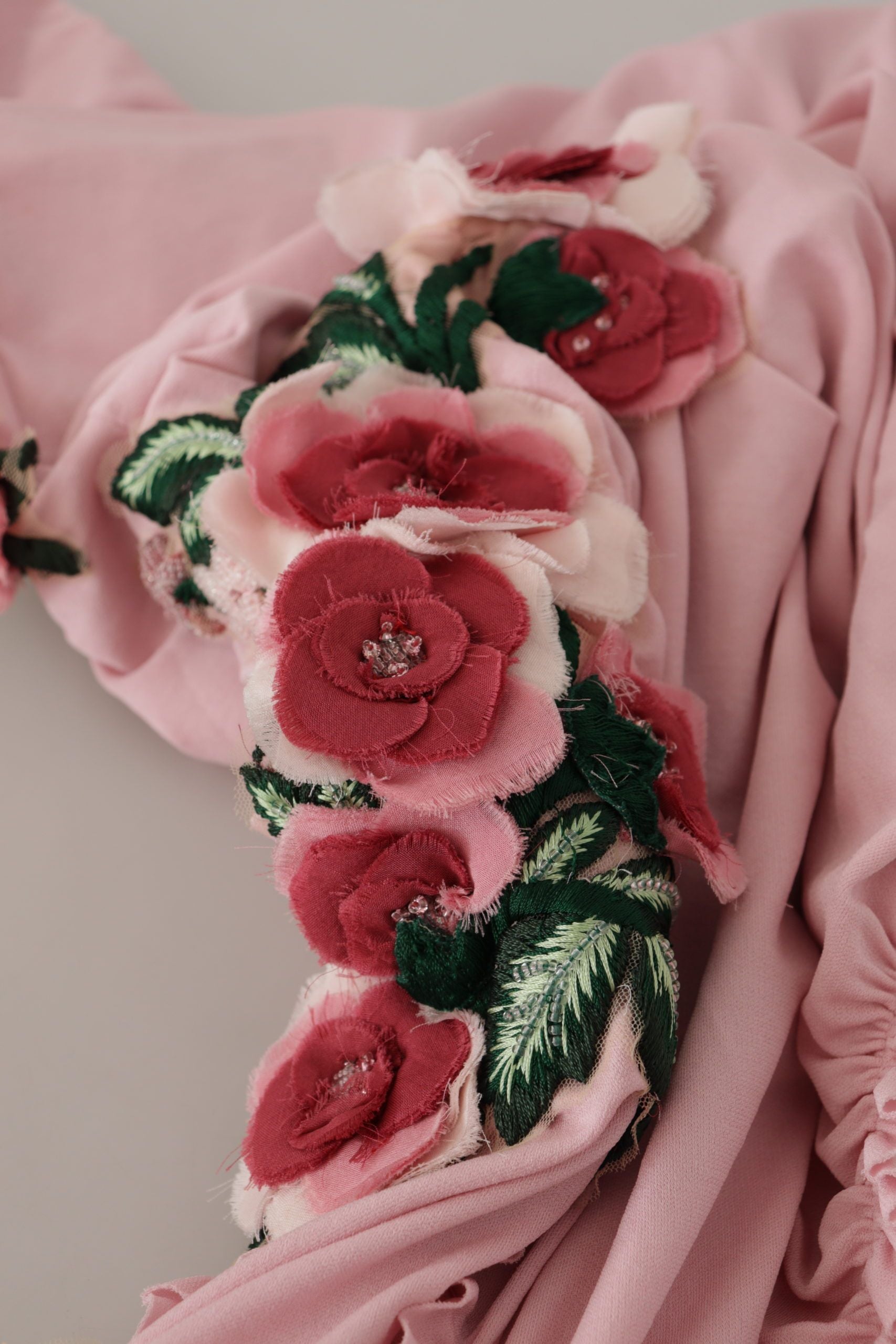 Dolce & Gabbana Pink Flower Embellished One Shoulder Women's Dress