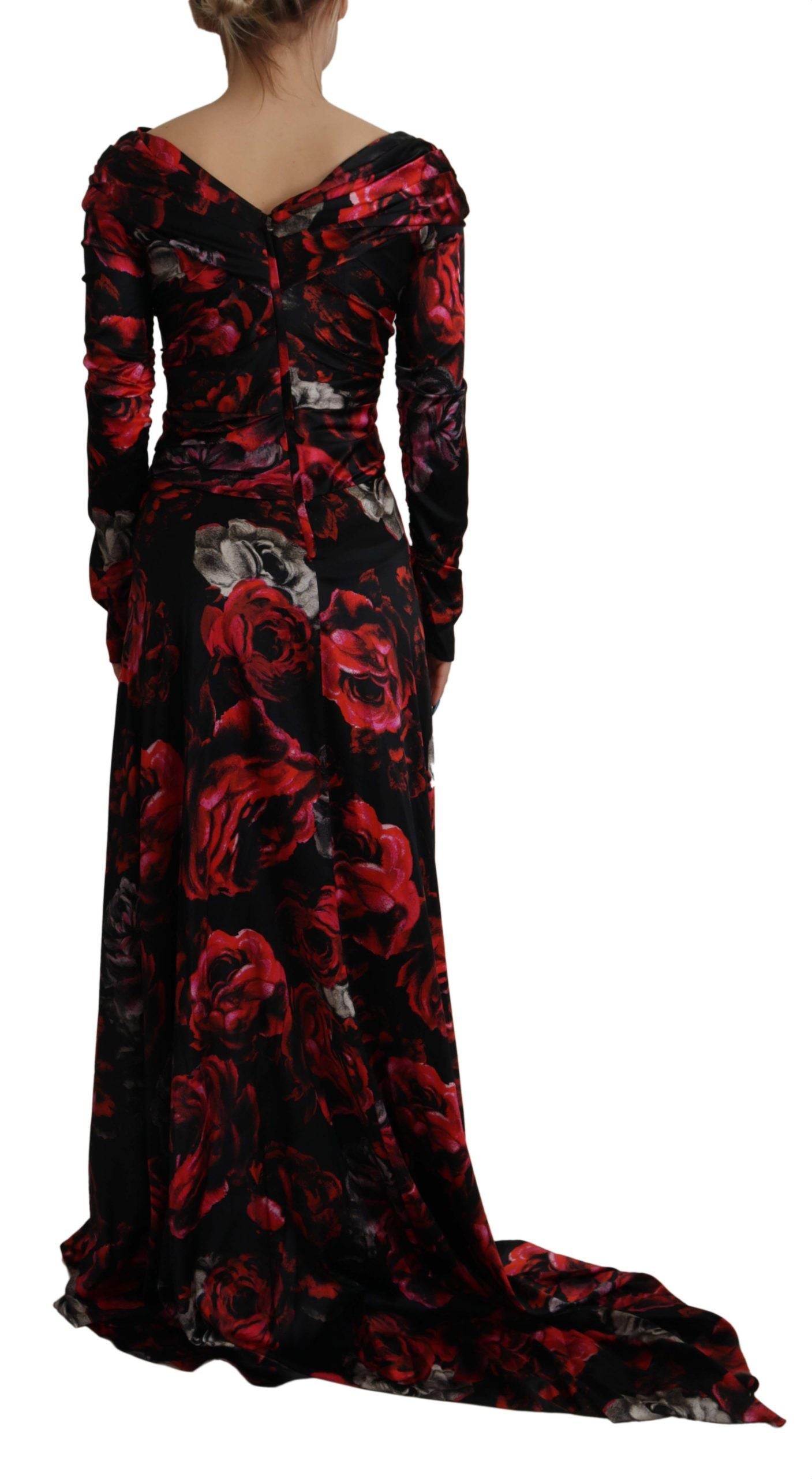 Dolce & Gabbana Black Floral Roses A-Line Sheath Gown Women's Dress