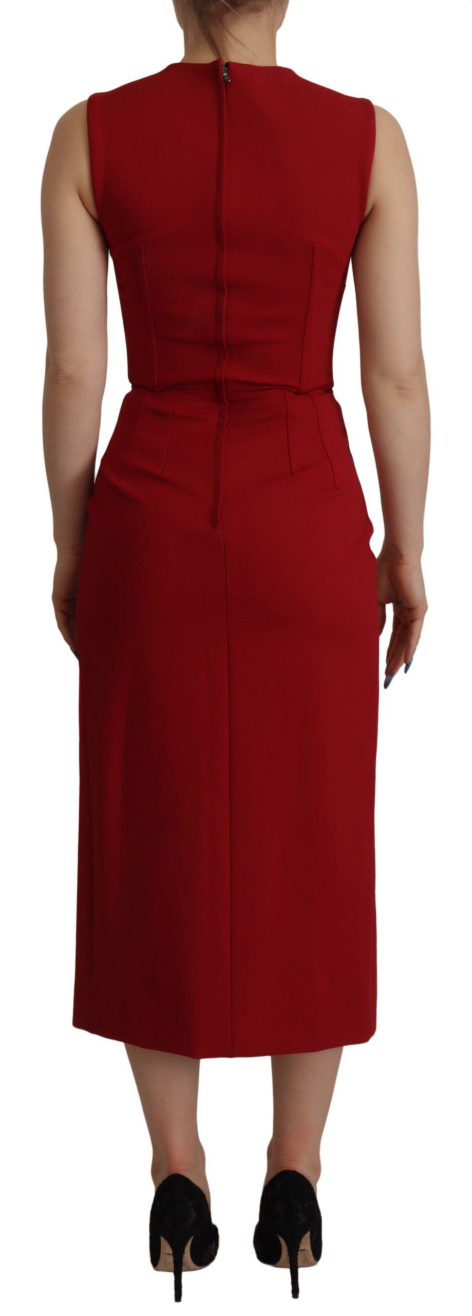 Dolce & Gabbana Red Sweetheart Neck Bodycon Midi Women's Dress