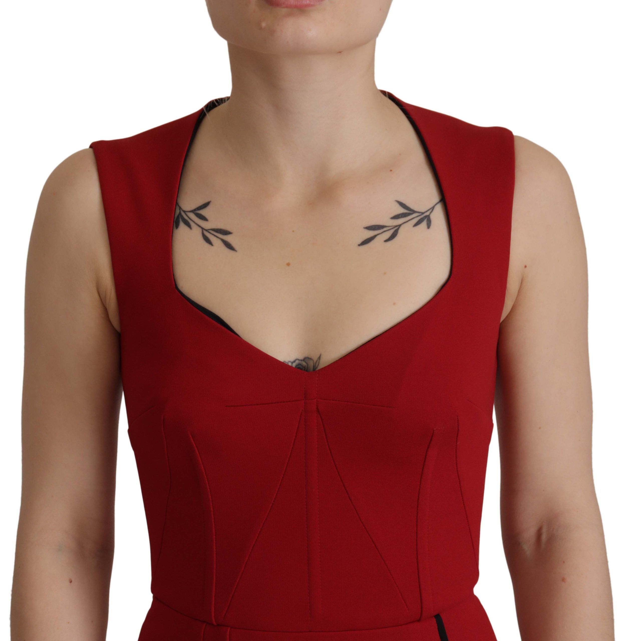 Dolce & Gabbana Red Sweetheart Neck Bodycon Midi Women's Dress