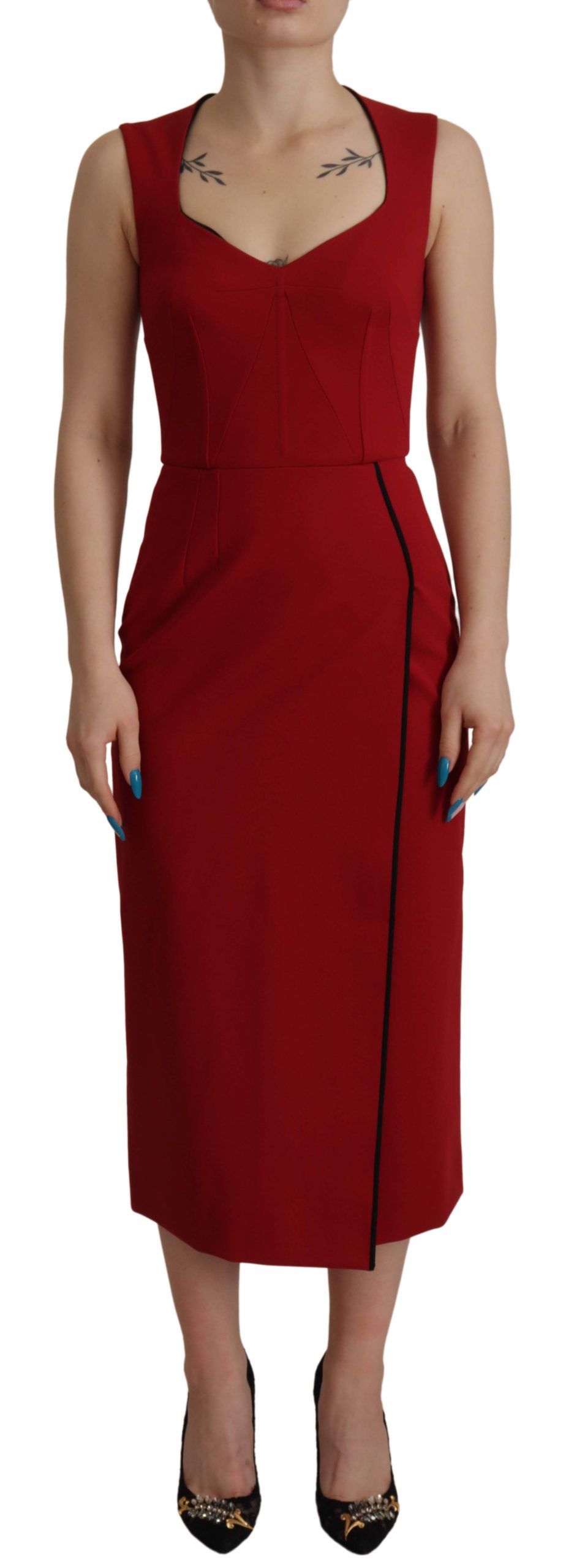 Dolce & Gabbana Red Sweetheart Neck Bodycon Midi Women's Dress