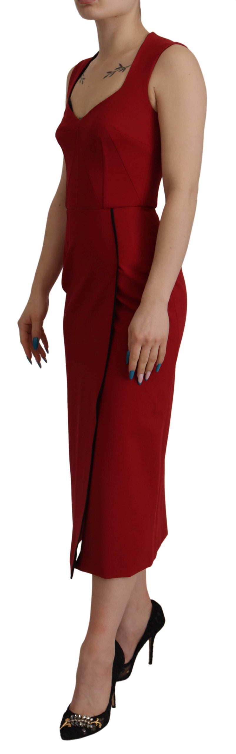 Dolce & Gabbana Red Sweetheart Neck Bodycon Midi Women's Dress