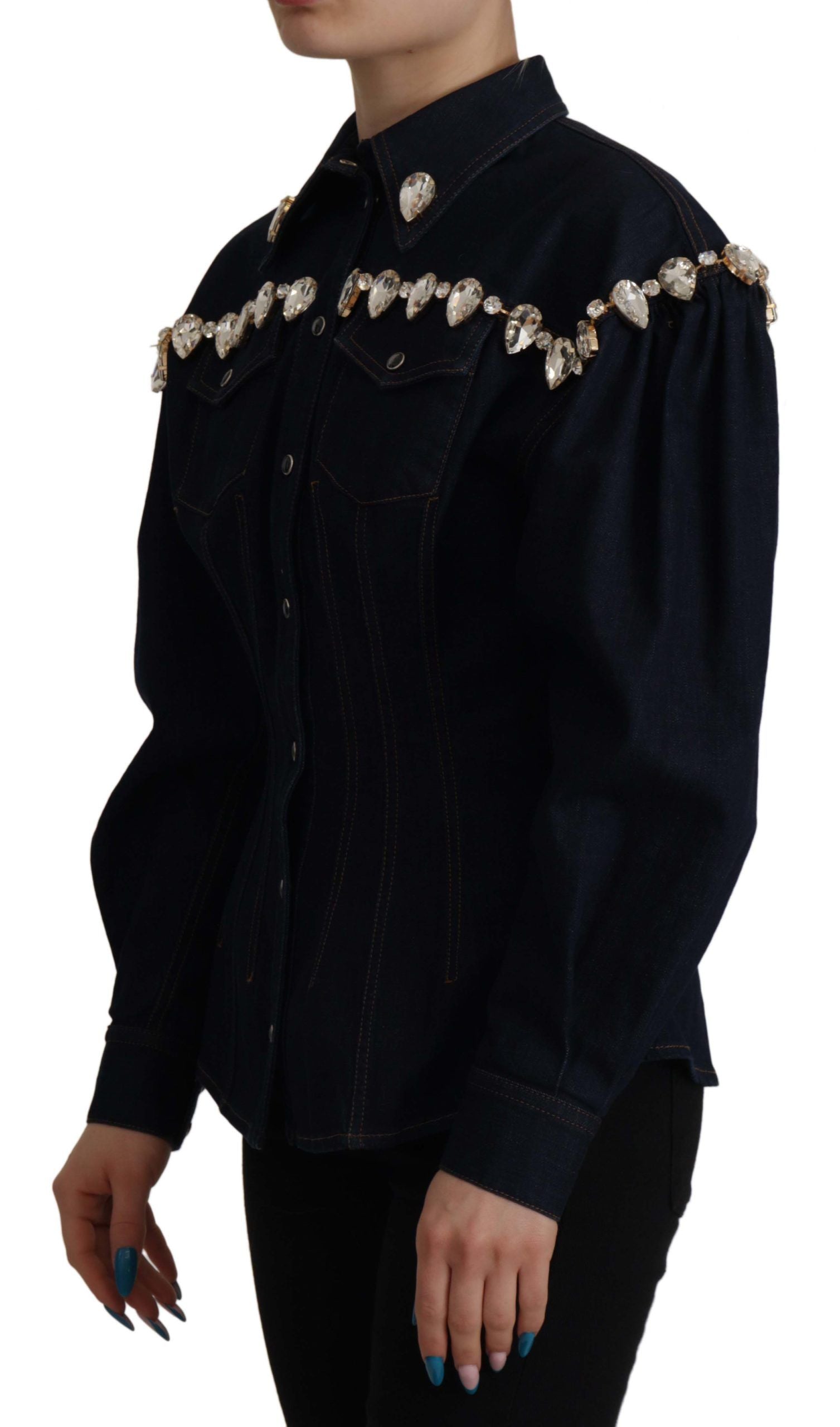 Dolce & Gabbana Blue Denim Crystal Embellish Cotton Women's Jacket