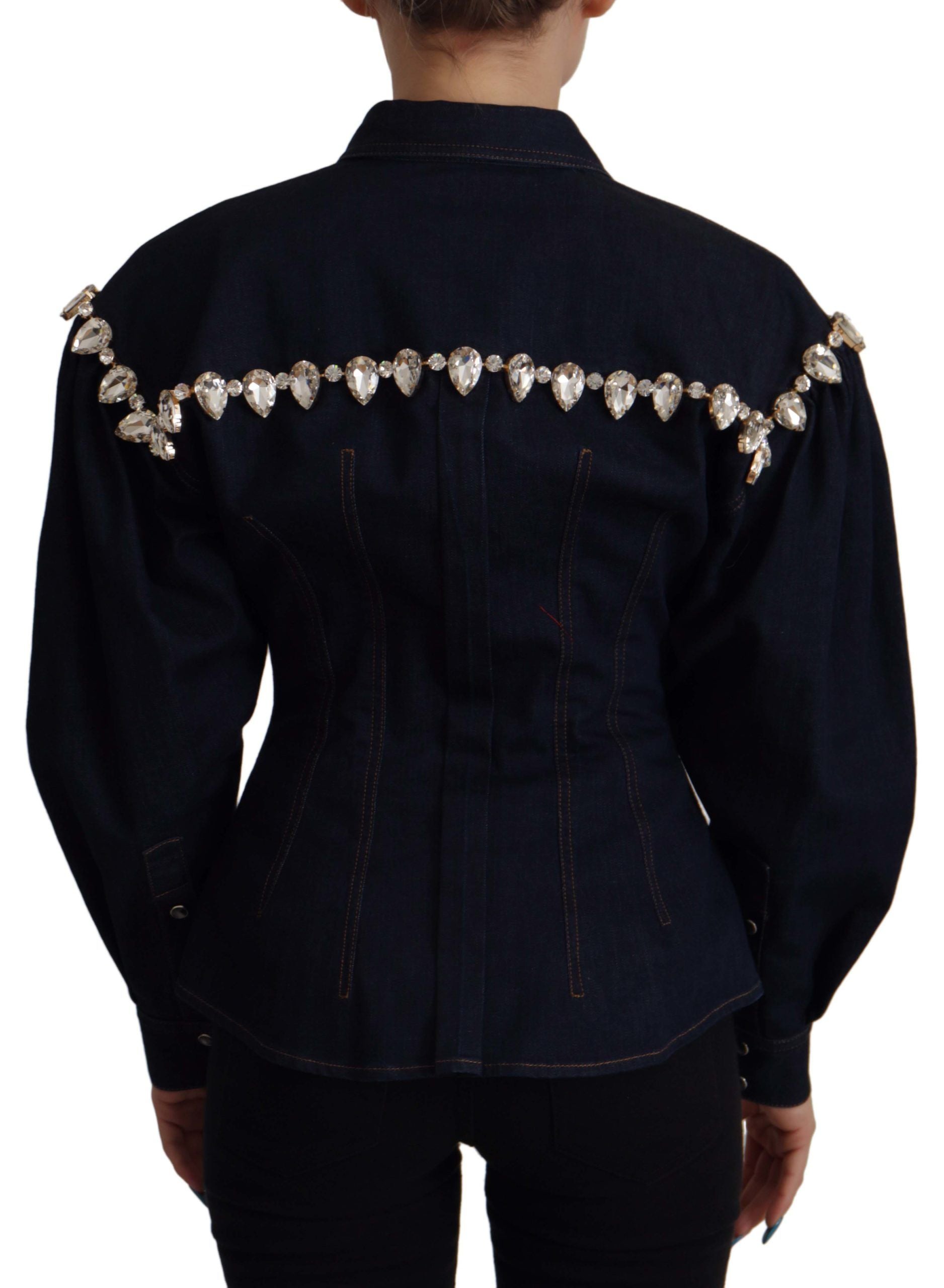 Dolce & Gabbana Blue Denim Crystal Embellish Cotton Women's Jacket