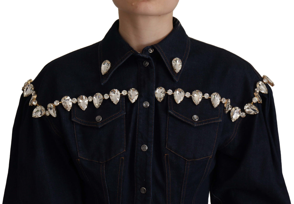 Dolce & Gabbana Blue Denim Crystal Embellish Cotton Women's Jacket