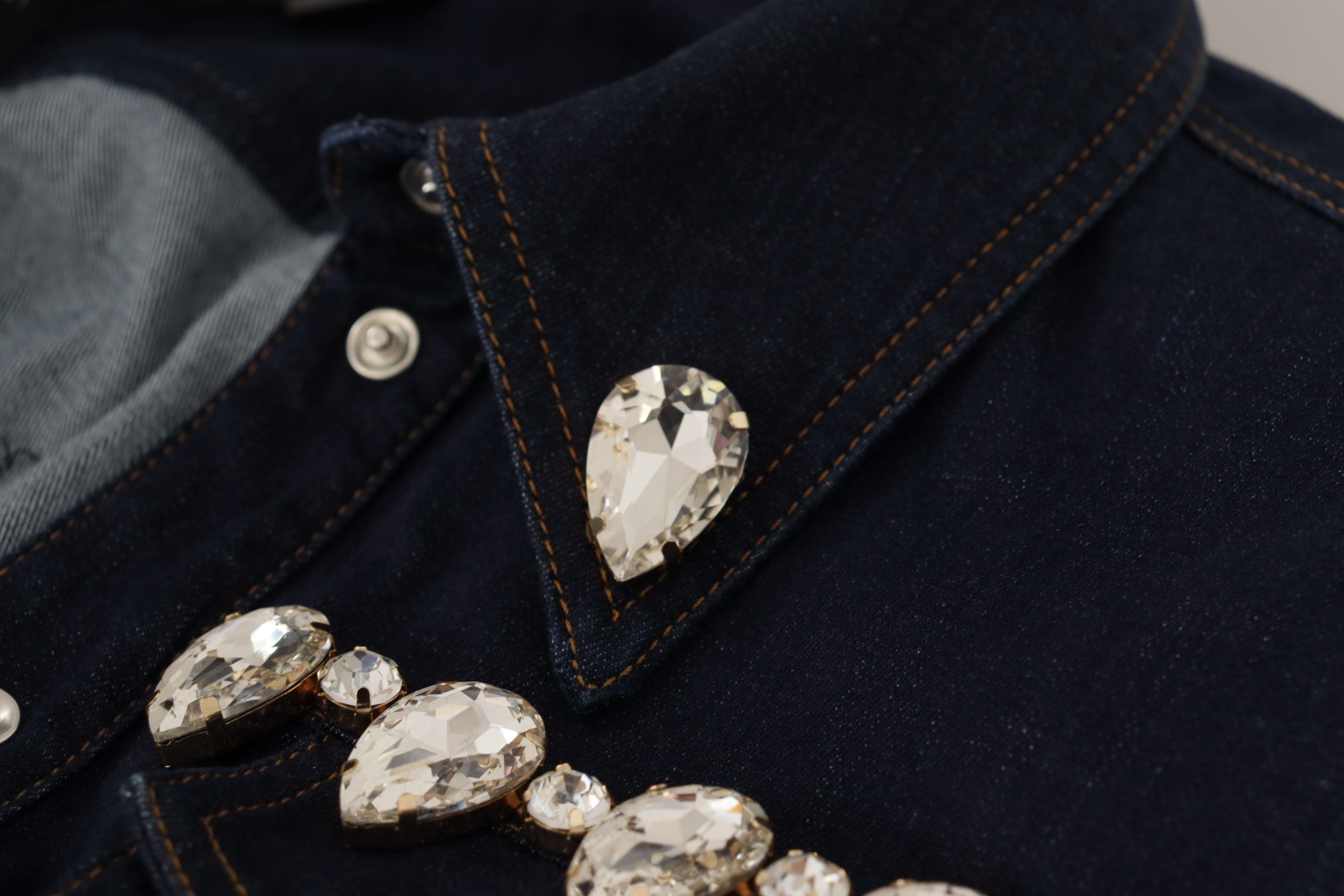 Dolce & Gabbana Blue Denim Crystal Embellish Cotton Women's Jacket