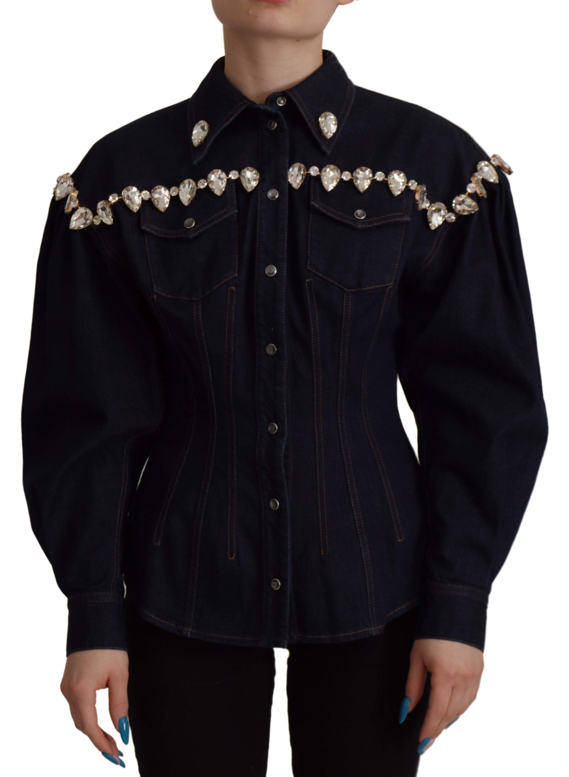Dolce & Gabbana Blue Denim Crystal Embellish Cotton Women's Jacket