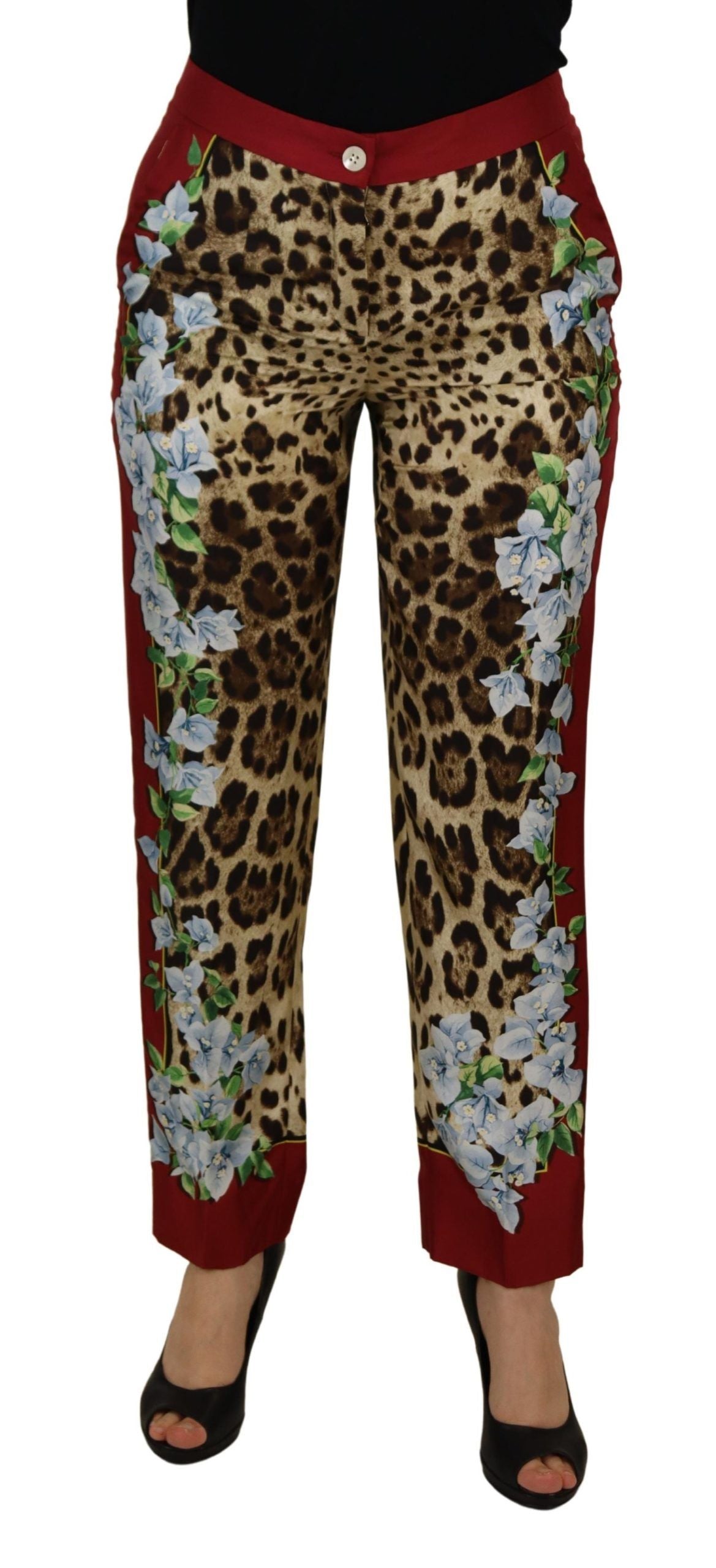 Dolce & Gabbana Multicolor Leopard Flora Printed Mid Waist Trouser Women's Pants