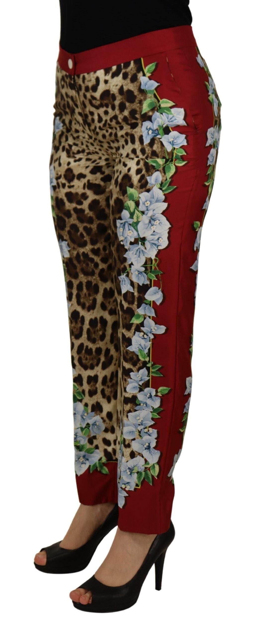 Dolce & Gabbana Multicolor Leopard Flora Printed Mid Waist Trouser Women's Pants