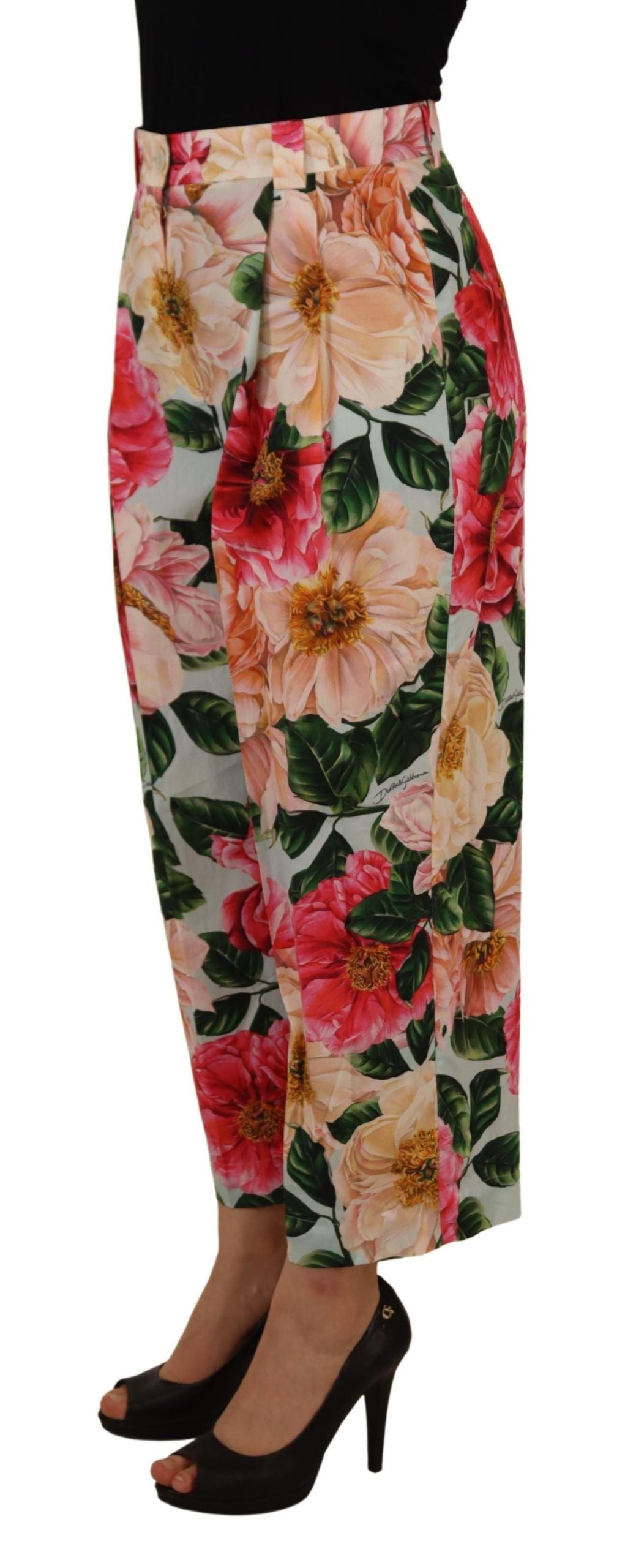 Dolce & Gabbana Multicolor Flora Printed High Waist Cropped Trouser Women's Pants