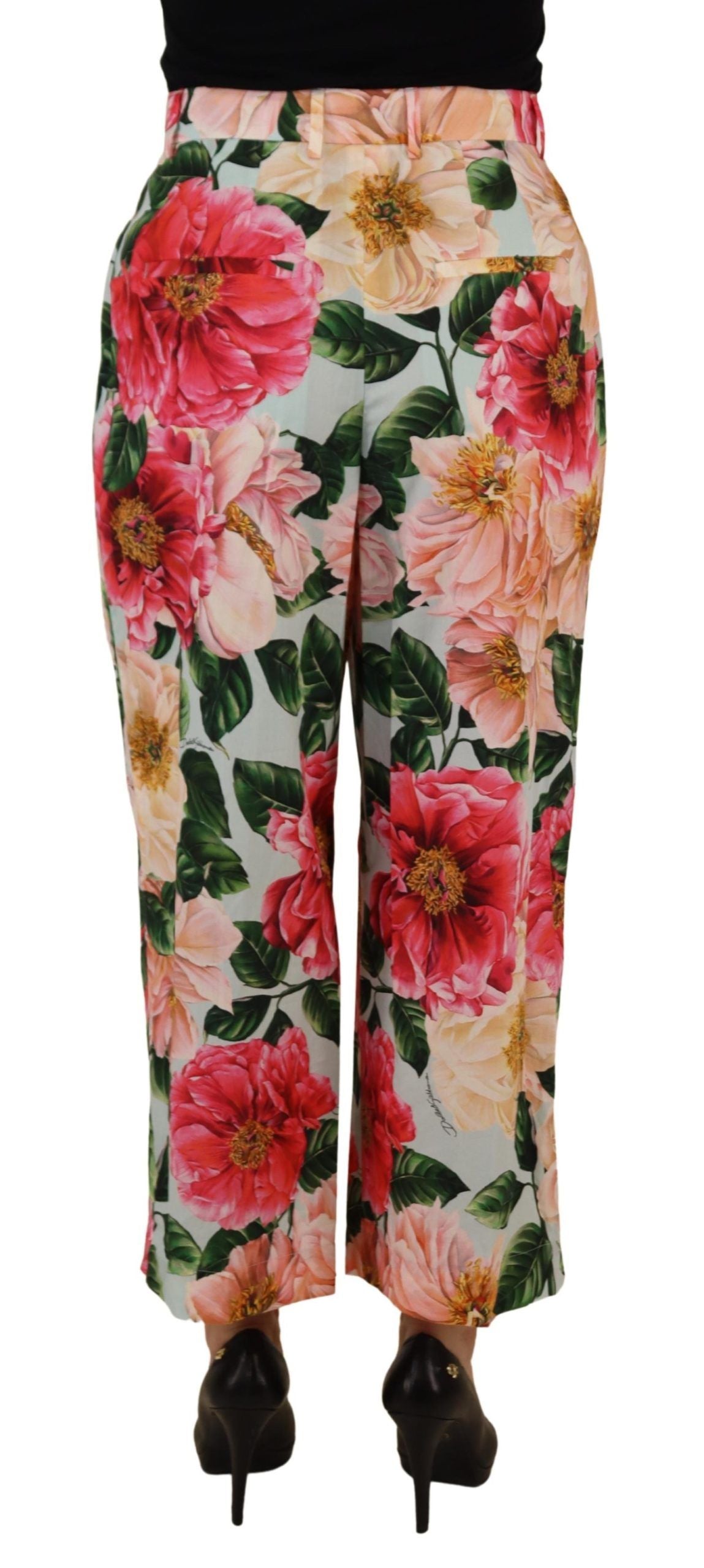 Dolce & Gabbana Multicolor Flora Printed High Waist Cropped Trouser Women's Pants