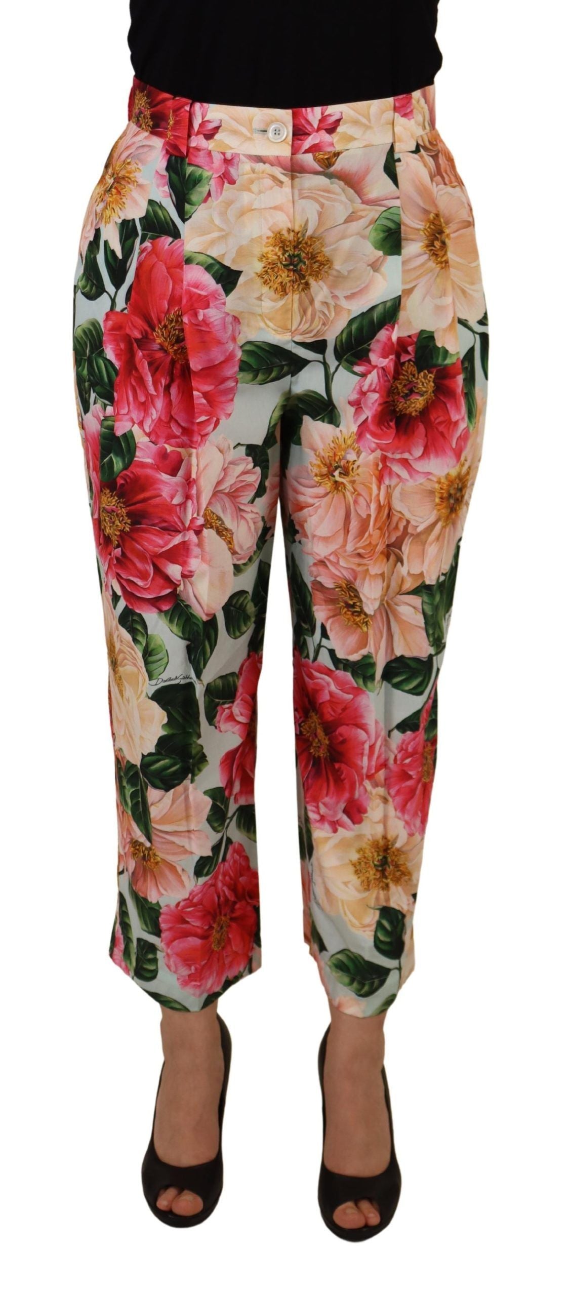 Dolce & Gabbana Multicolor Flora Printed High Waist Cropped Trouser Women's Pants