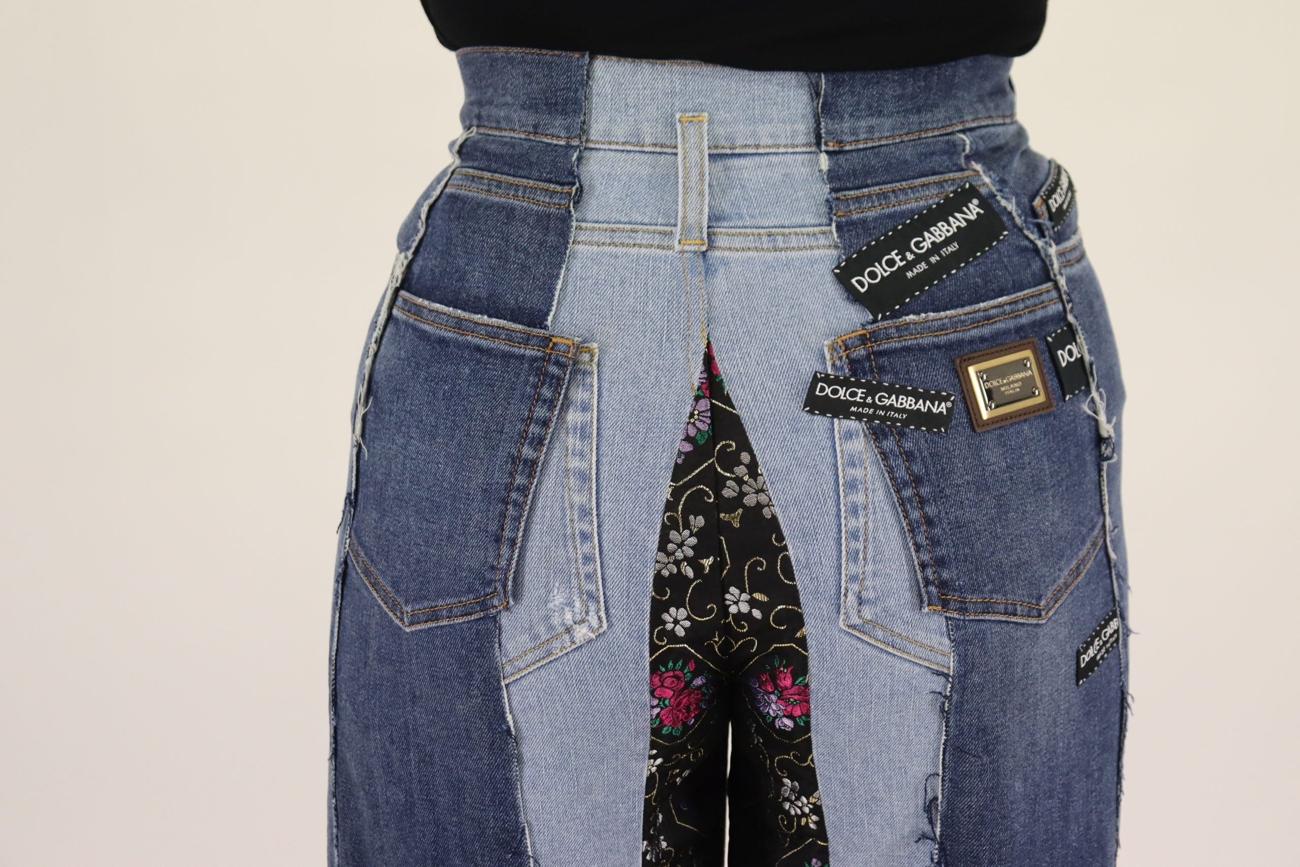 Dolce & Gabbana Multicolor Patchwork DG Fashion Wide Leg Denim Women's Pant