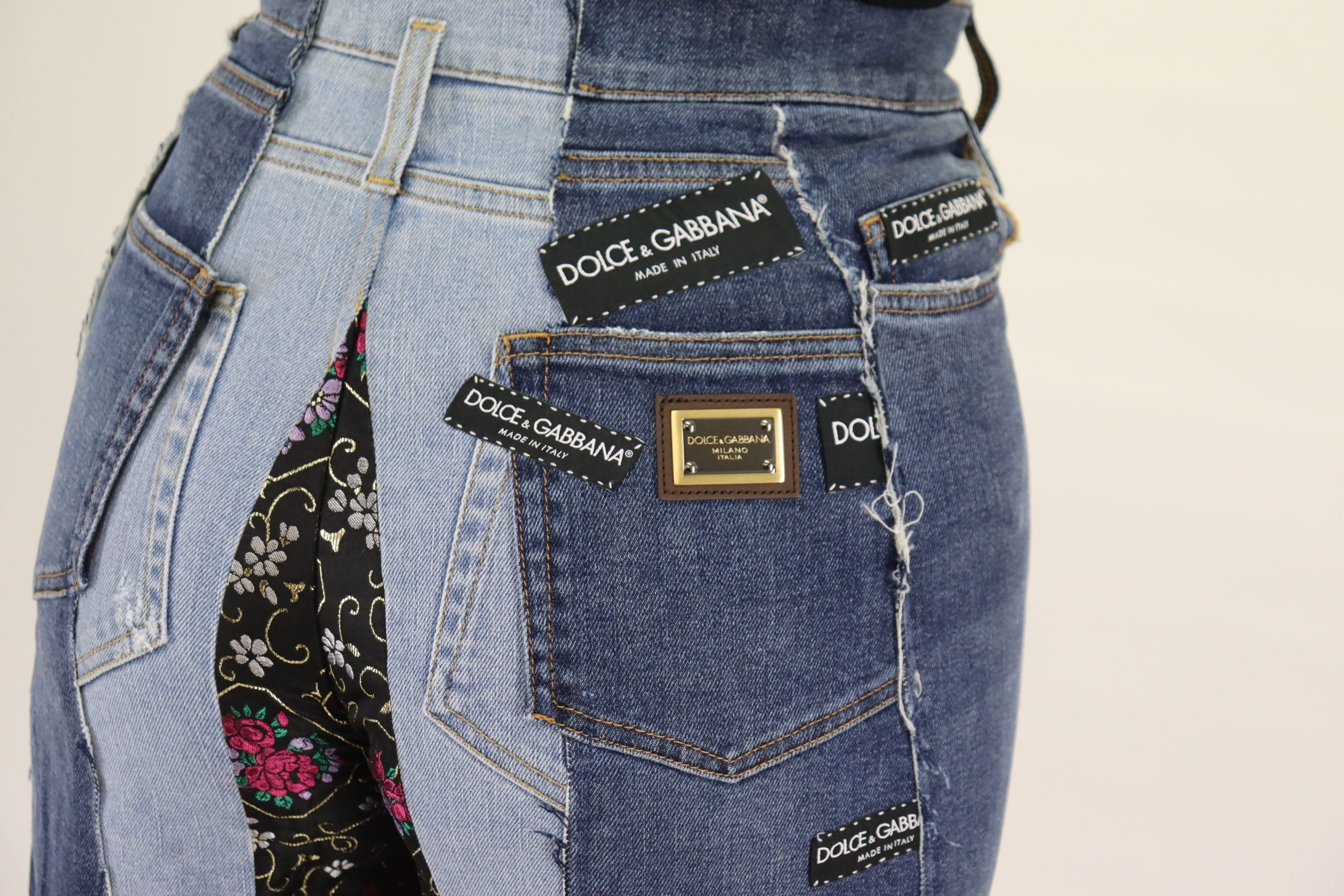 Dolce & Gabbana Multicolor Patchwork DG Fashion Wide Leg Denim Women's Pant