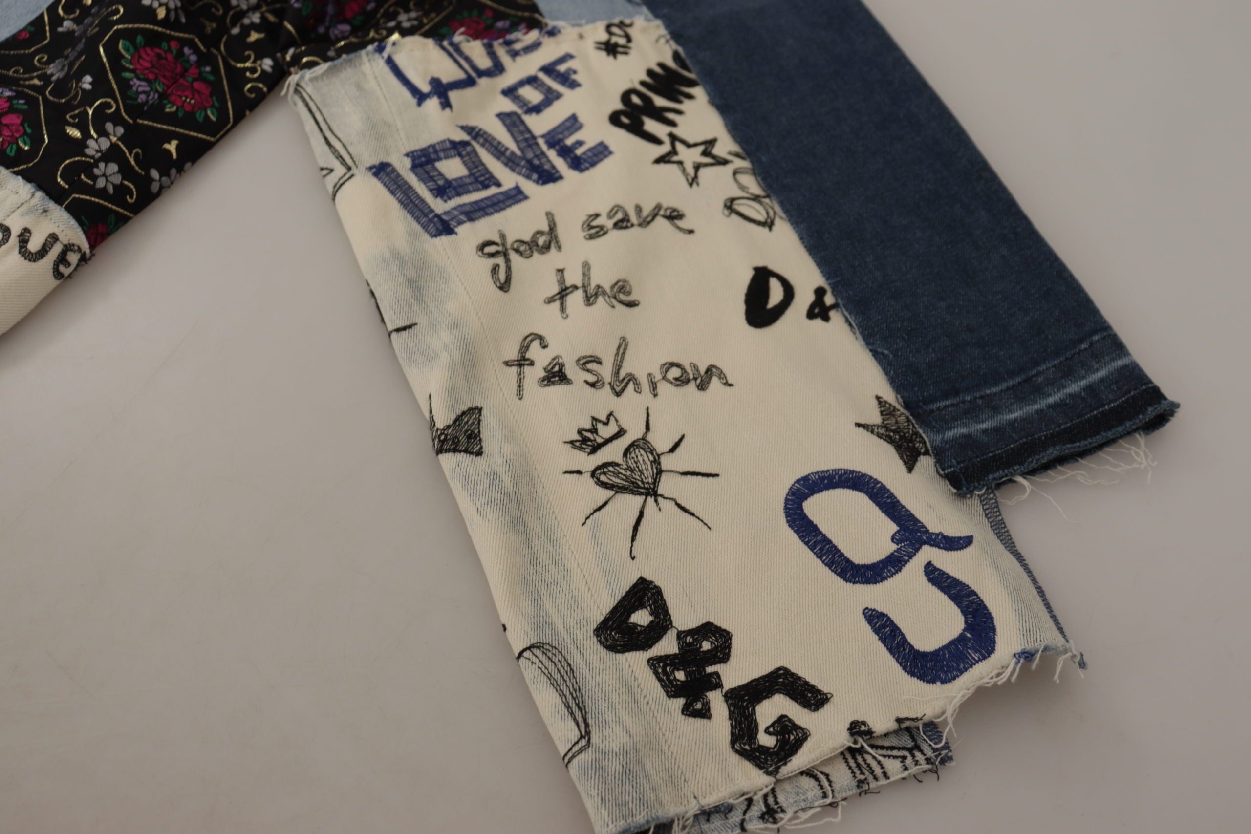 Dolce & Gabbana Multicolor Patchwork DG Fashion Wide Leg Denim Women's Pant