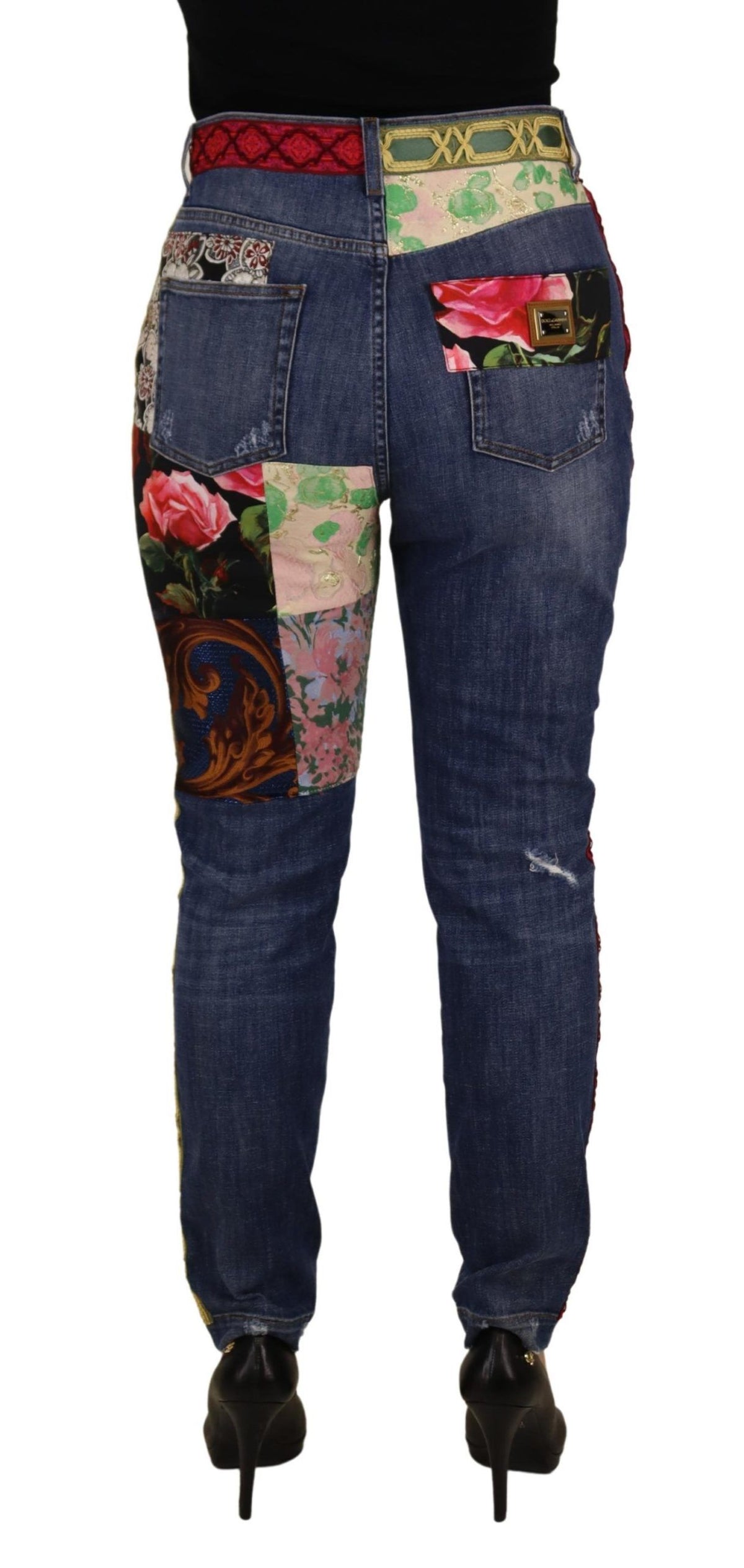 Dolce & Gabbana Blue Patchwork High Waist Denim Women's Jeans
