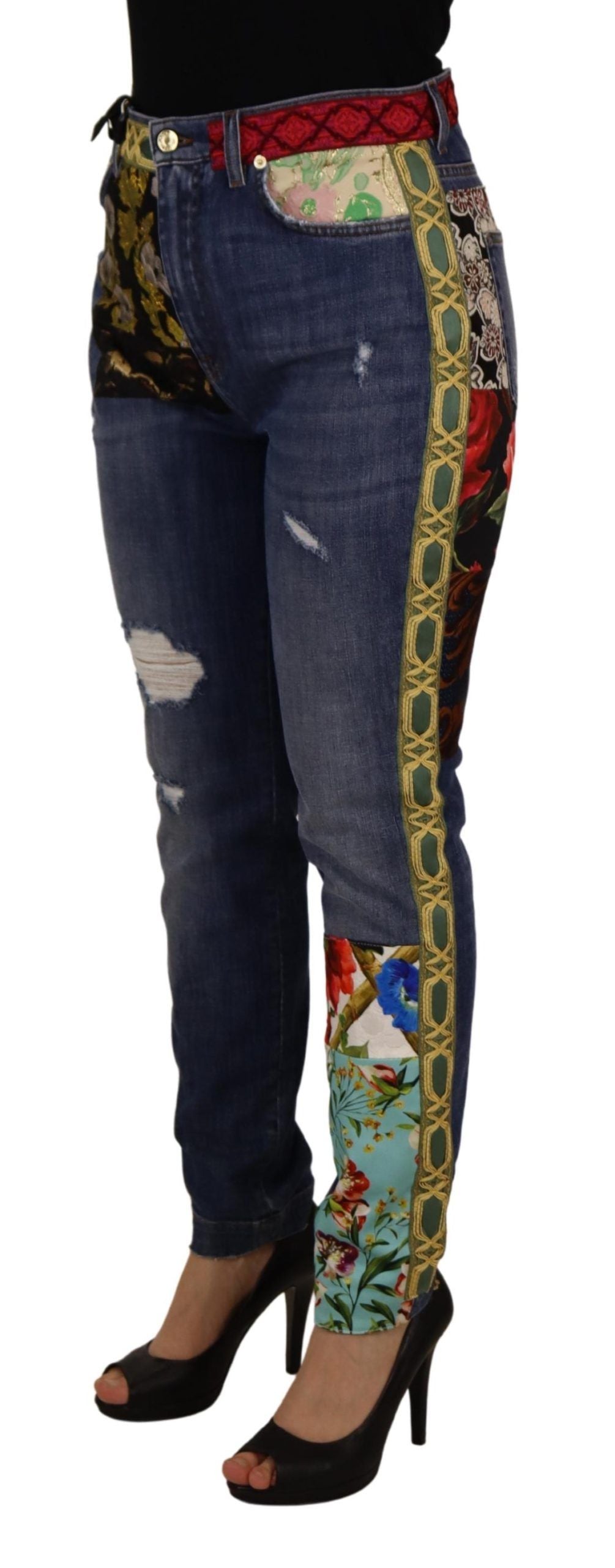 Dolce & Gabbana Blue Patchwork High Waist Denim Women's Jeans