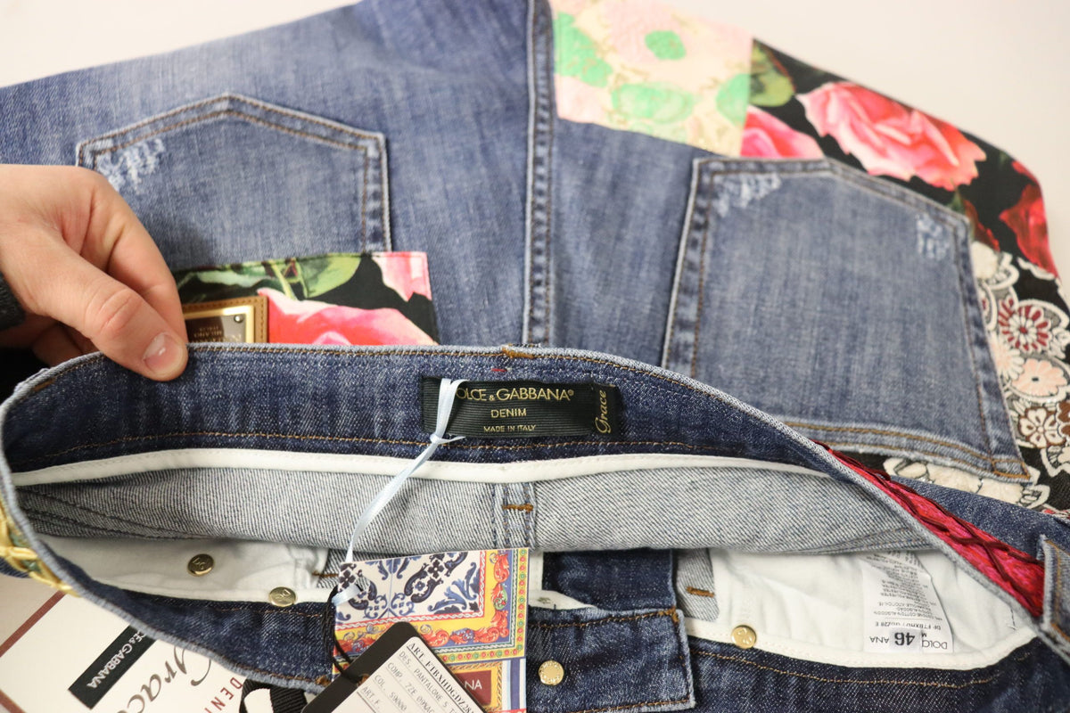Dolce & Gabbana Blue Patchwork High Waist Denim Women's Jeans