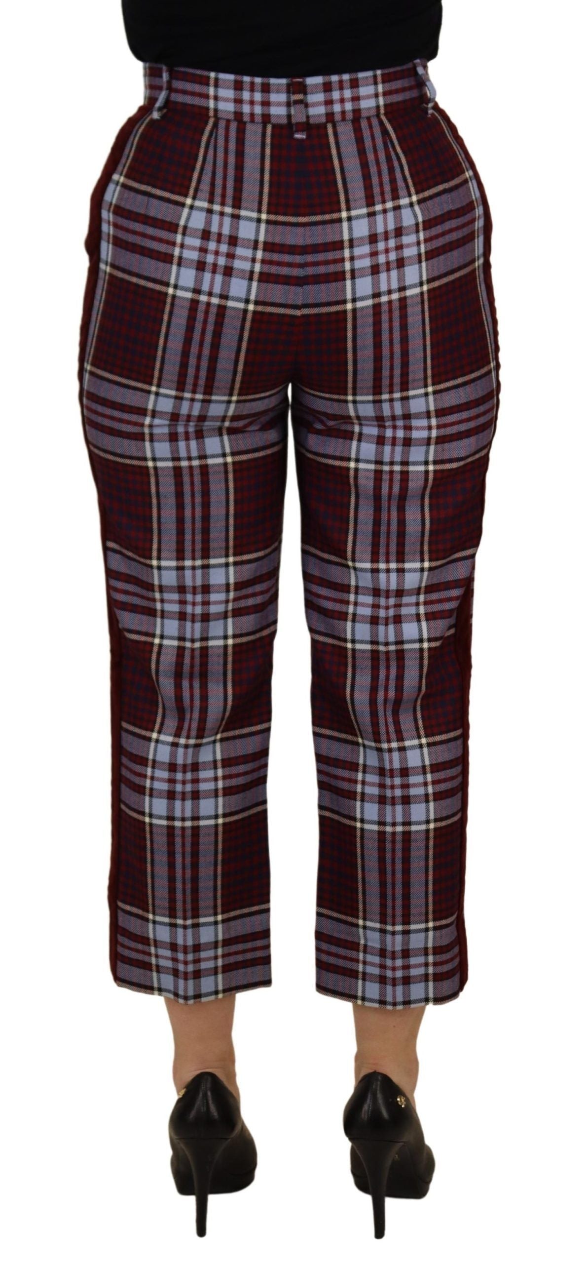 Dolce & Gabbana Gray Checked High Waist Cropped Trouser Women's Pants