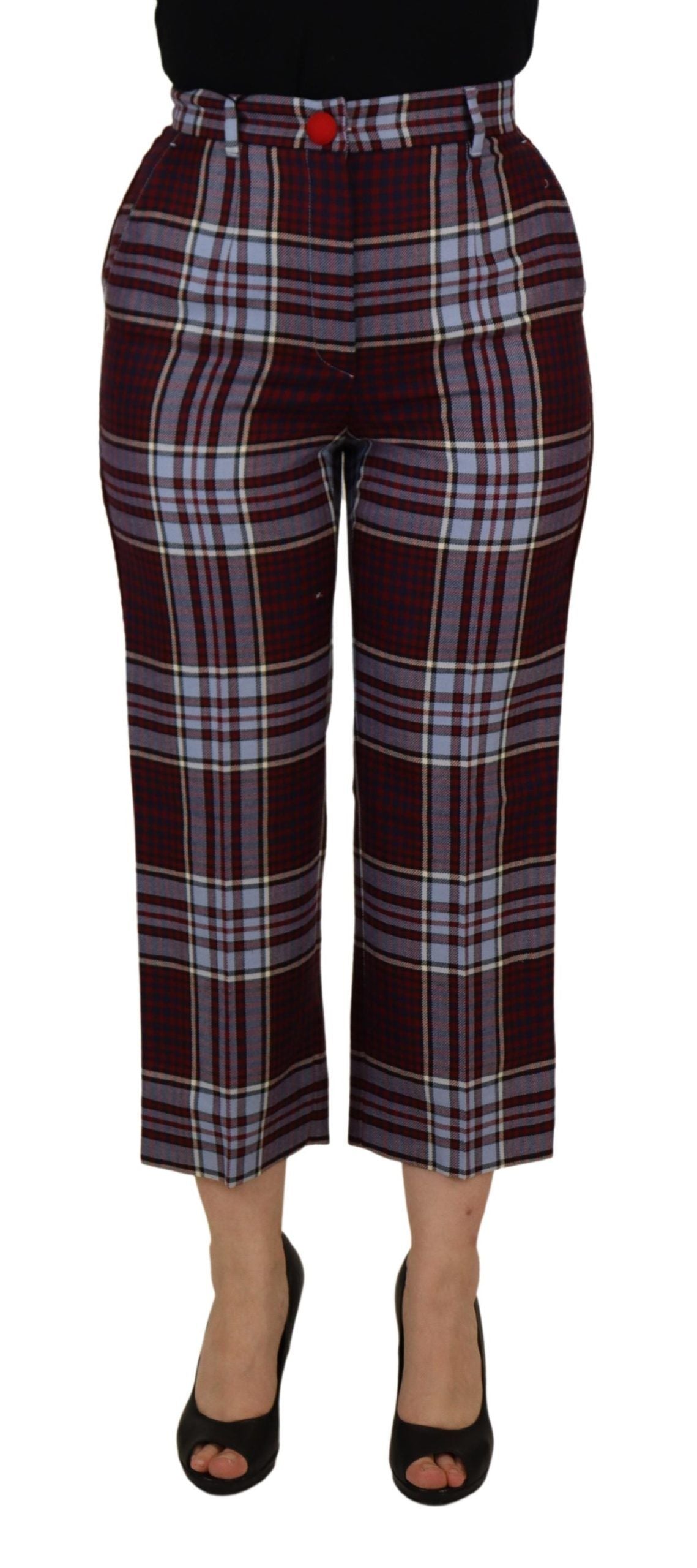 Dolce & Gabbana Gray Checked High Waist Cropped Trouser Women's Pants
