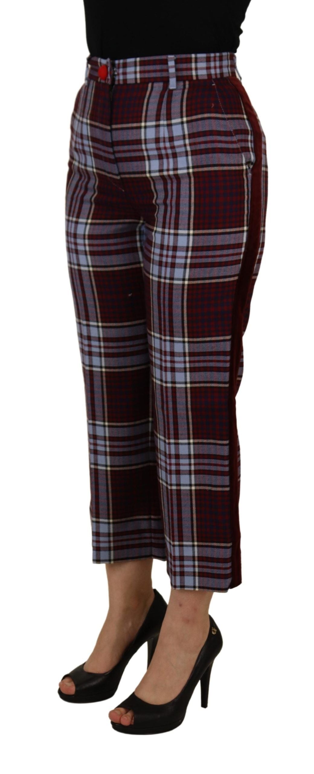 Dolce & Gabbana Gray Checked High Waist Cropped Trouser Women's Pants