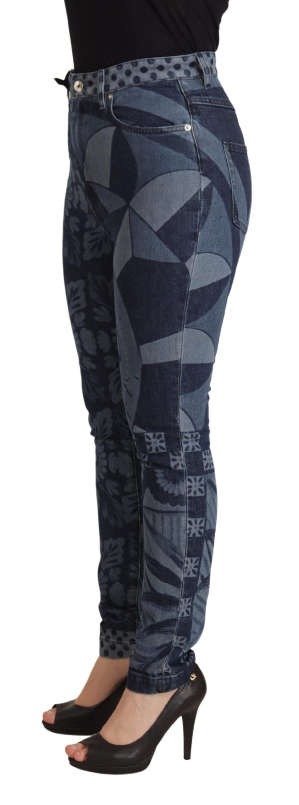 Dolce & Gabbana Blue Floral High Waist Skinny Denim Women's Jeans