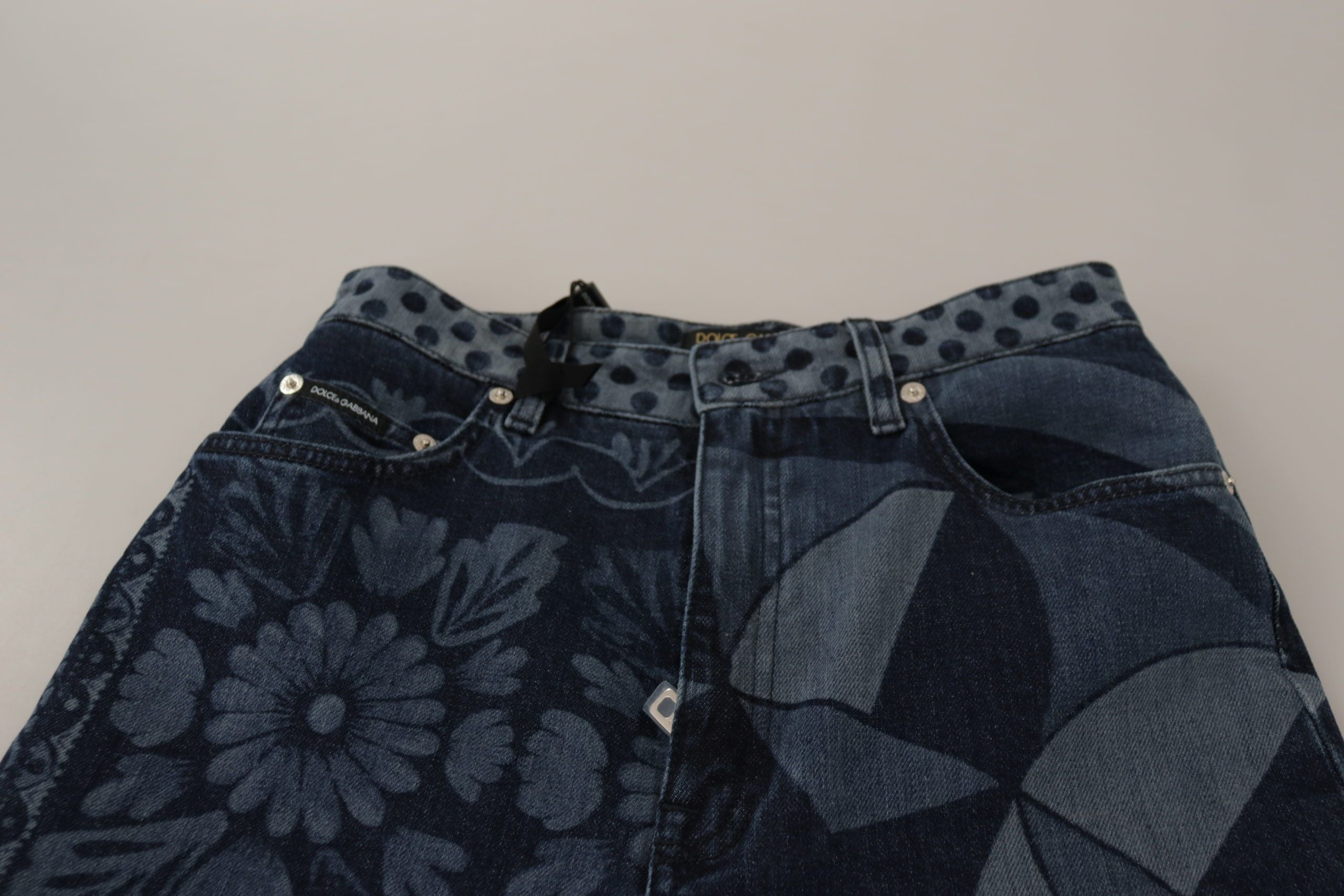 Dolce & Gabbana Blue Floral High Waist Skinny Denim Women's Jeans