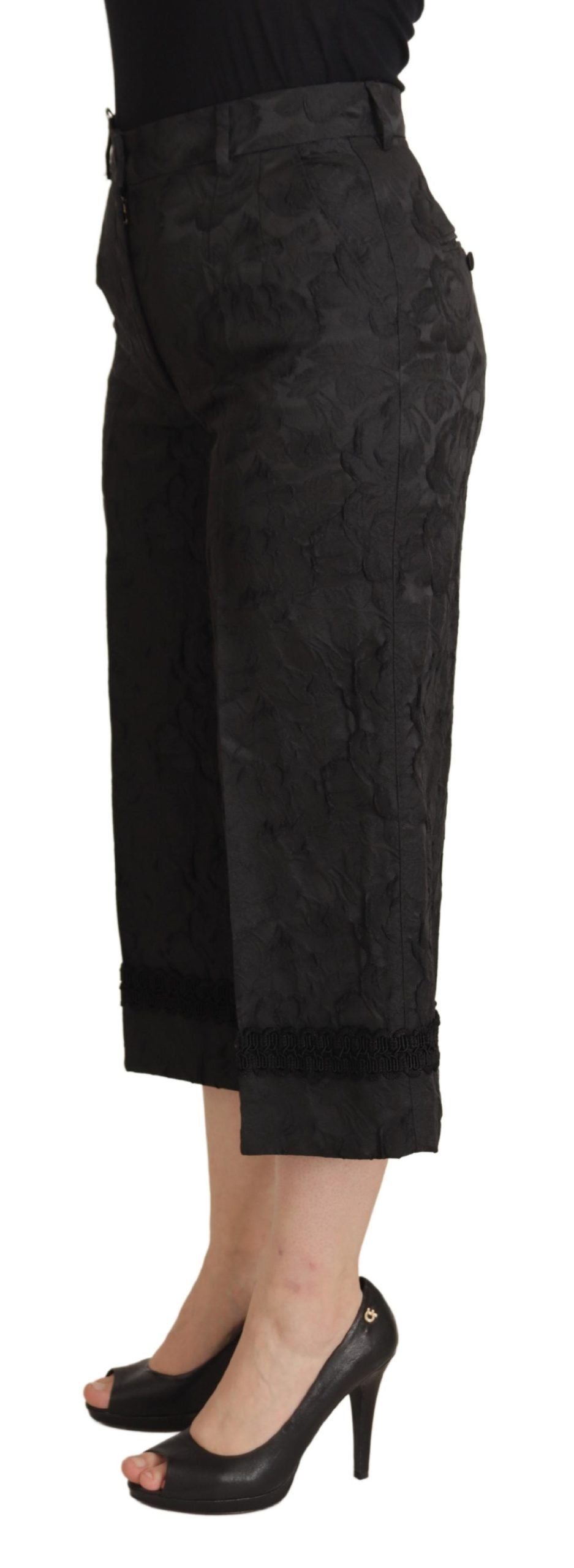 Dolce & Gabbana Black Brocade Cropped High Waist Women's Pants