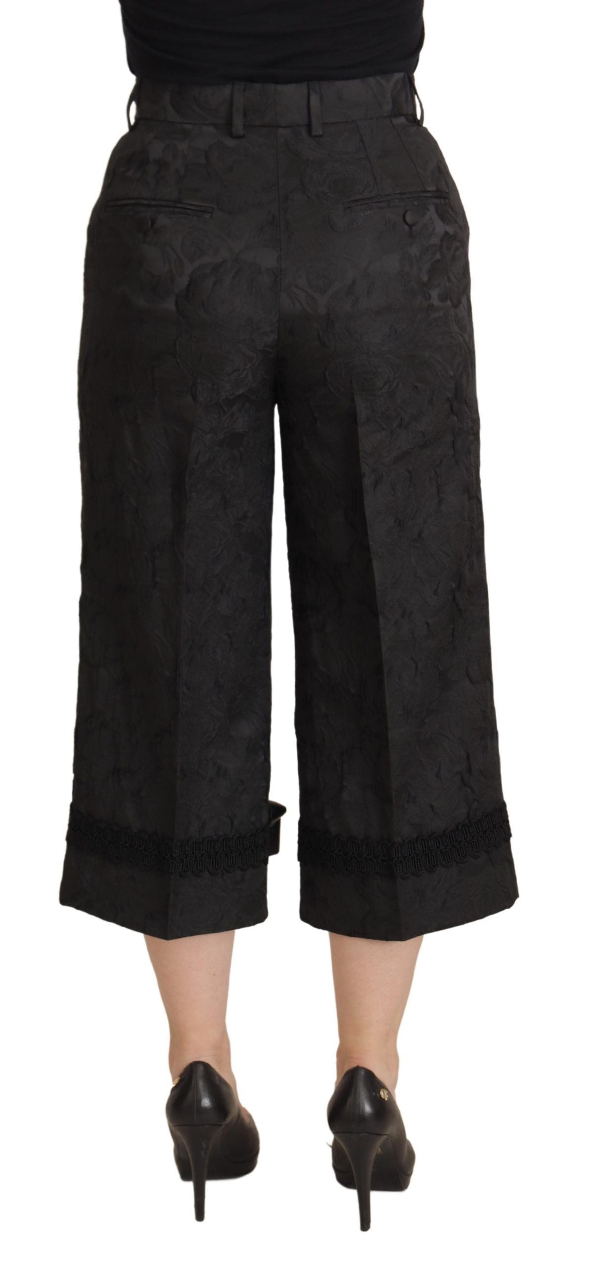 Dolce & Gabbana Black Brocade Cropped High Waist Women's Pants