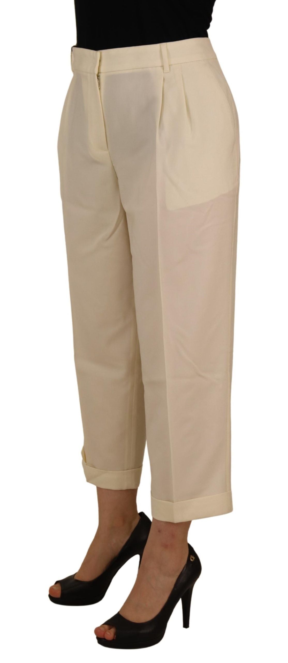 Dolce & Gabbana Elegant Ivory High-Waist Wool Women's Pants