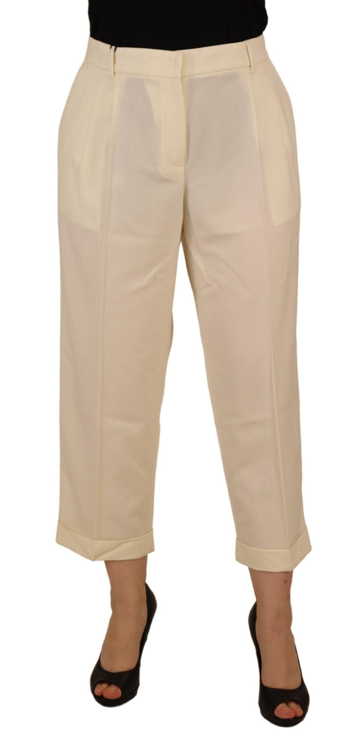 Dolce & Gabbana Elegant Ivory High-Waist Wool Women's Pants