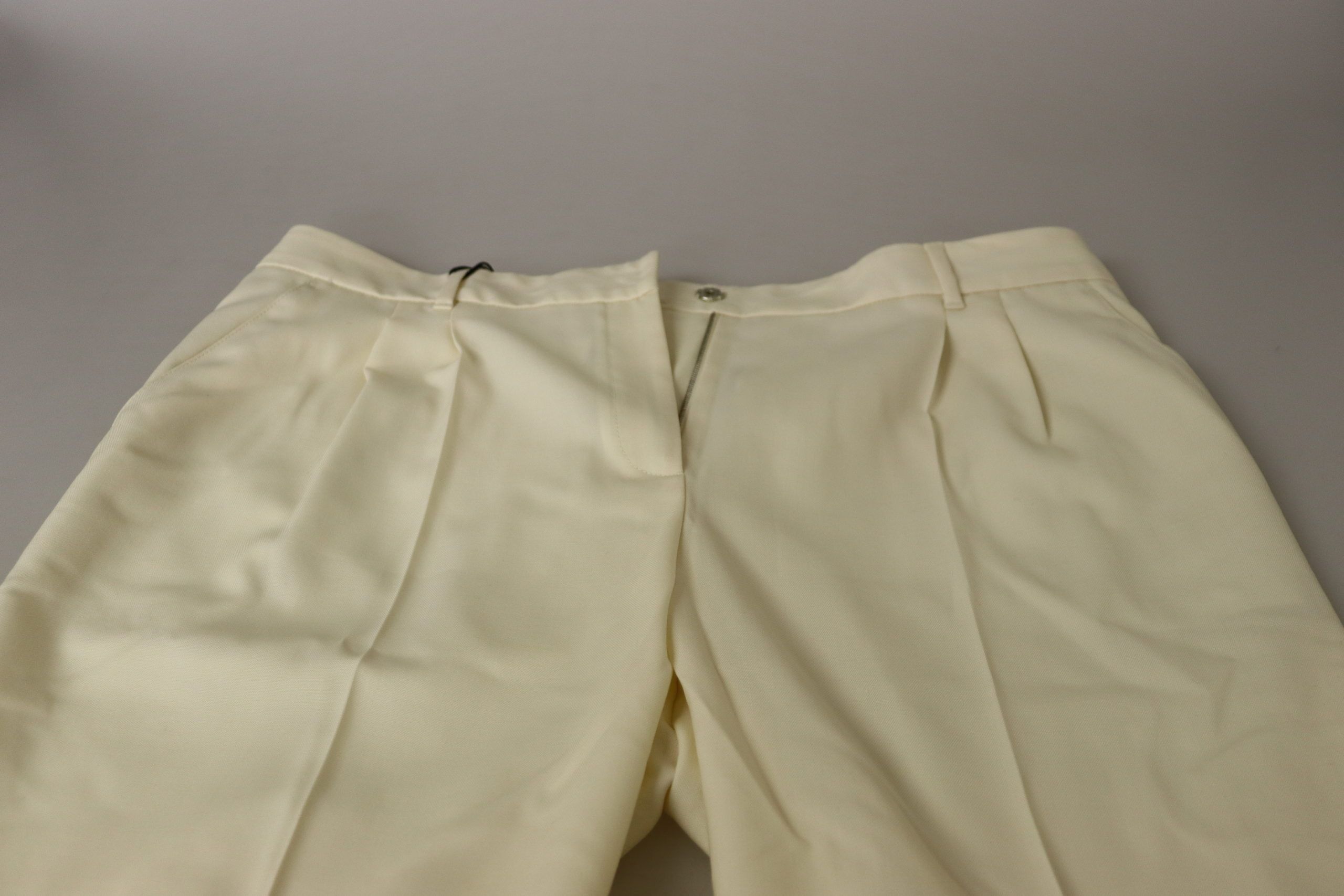 Dolce & Gabbana Ivory High Waist Cropped Folded Hem Trousers Women's Pants