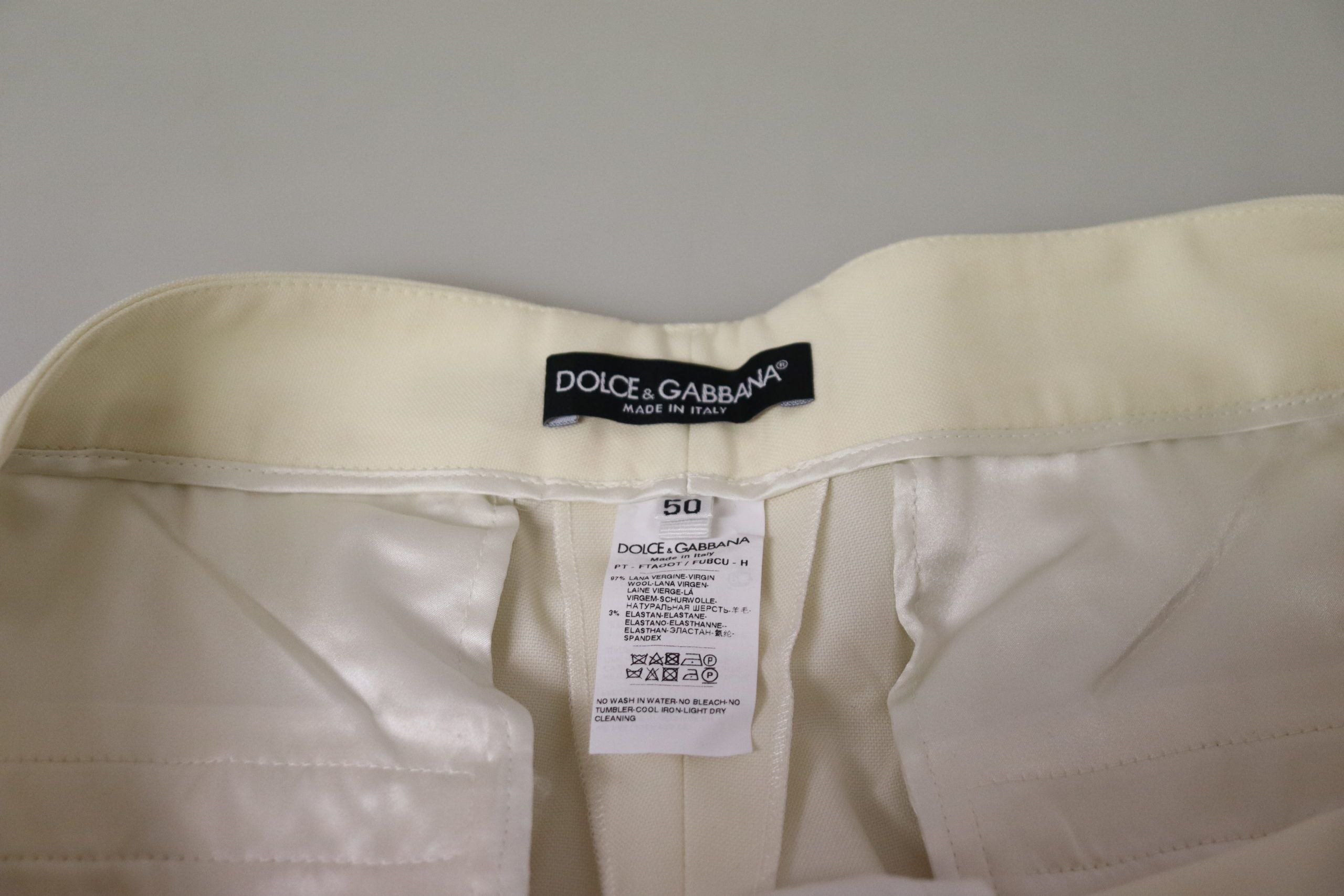 Dolce & Gabbana Ivory High Waist Cropped Folded Hem Trousers Women's Pants