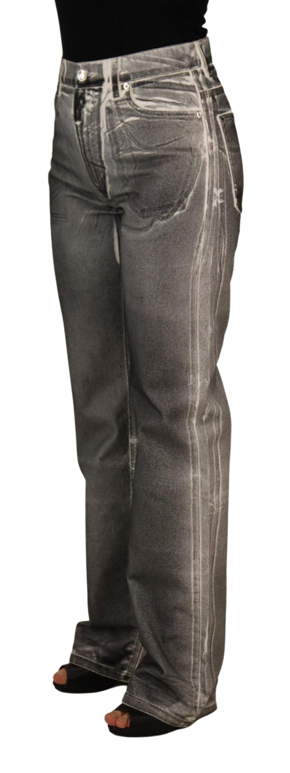 Dolce & Gabbana Grey Washed High Waist Denim Pants Cotton Women's Jeans