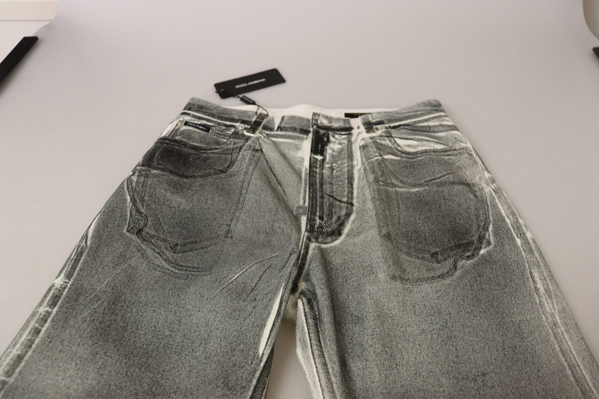 Dolce & Gabbana Grey Washed High Waist Denim Pants Cotton Women's Jeans