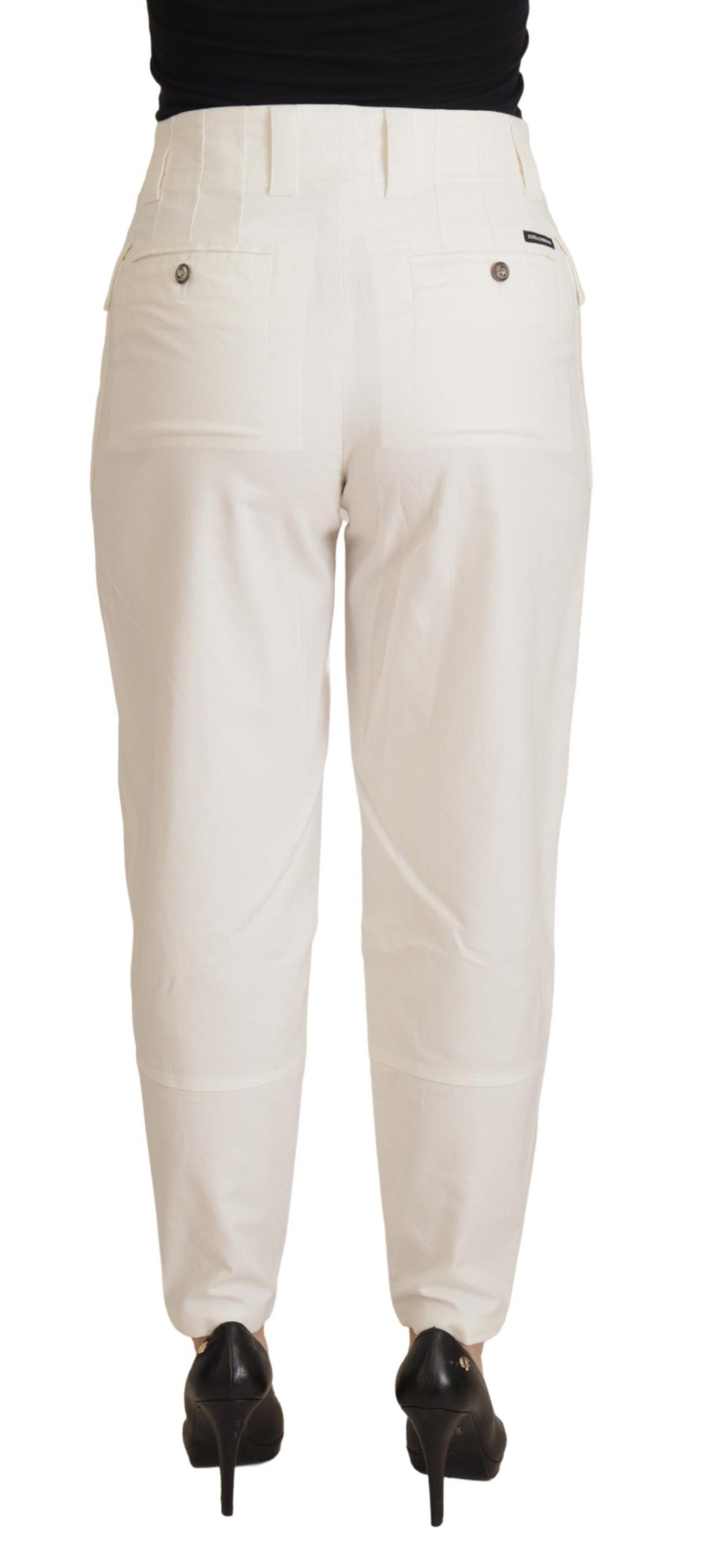Dolce & Gabbana White High Waist Tapered Women Cotton Women's Pants