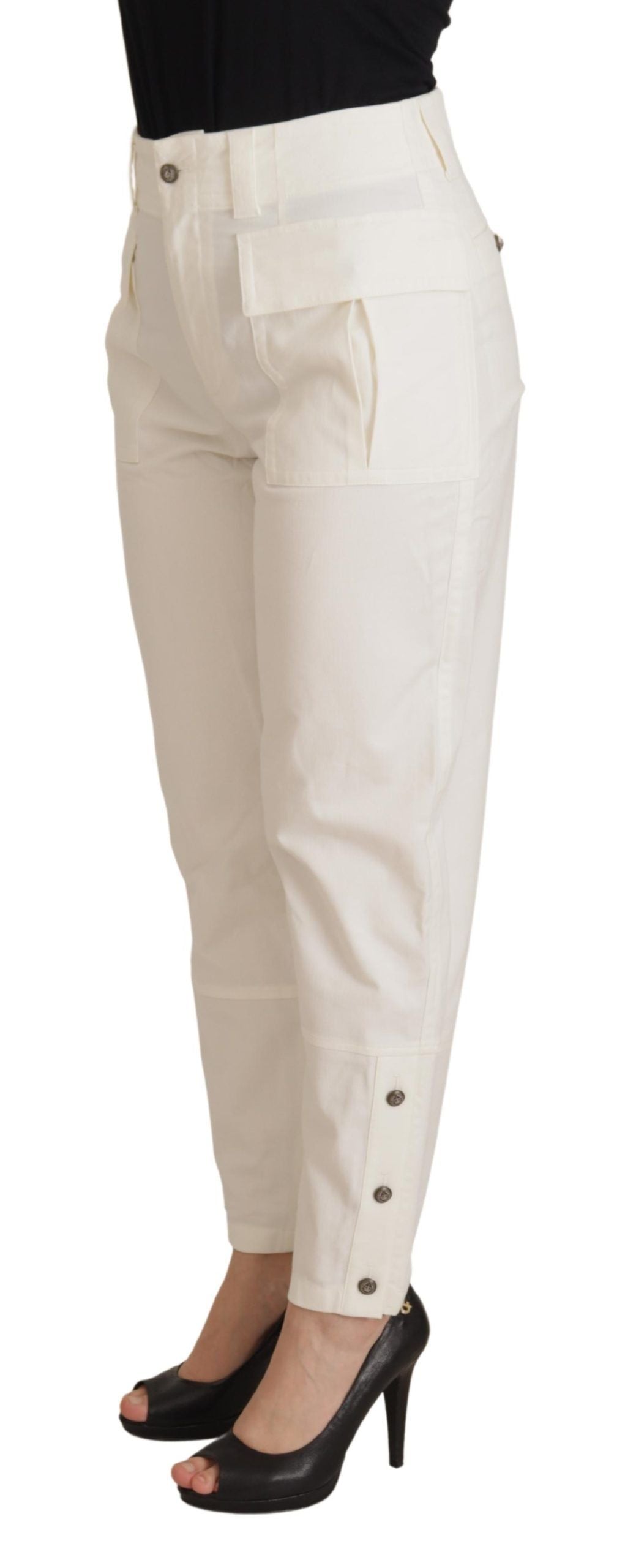 Dolce & Gabbana White High Waist Tapered Women Cotton Women's Pants