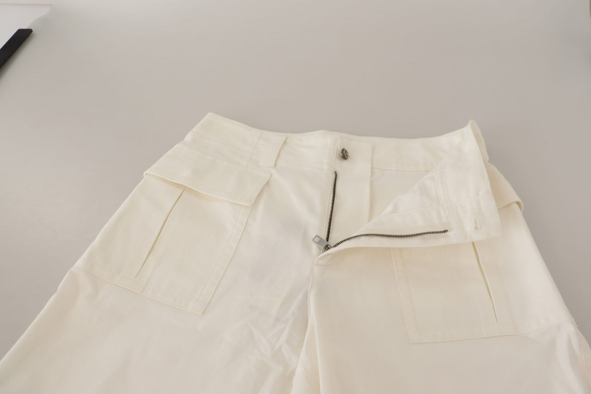 Dolce & Gabbana White High Waist Tapered Women Cotton Women's Pants