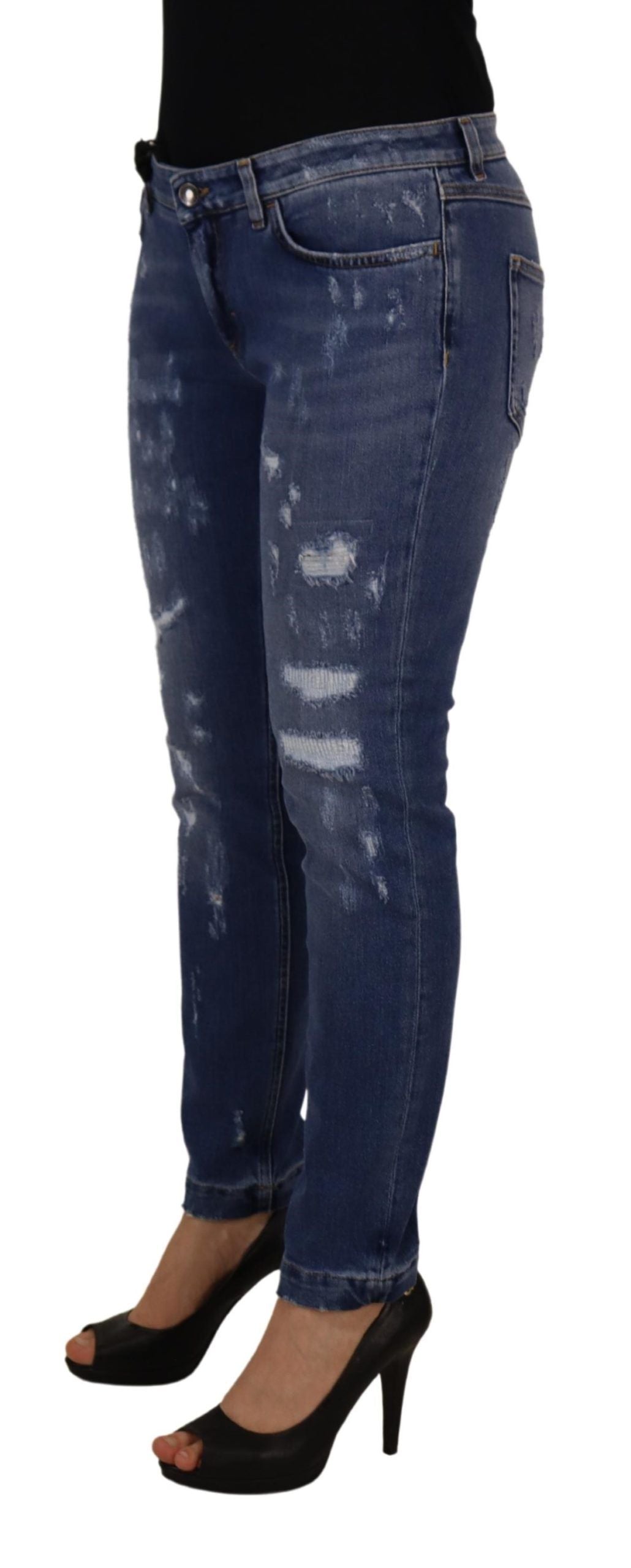 Dolce & Gabbana Blue Washed Cotton Skinny Low Waist Denim Women's Jeans