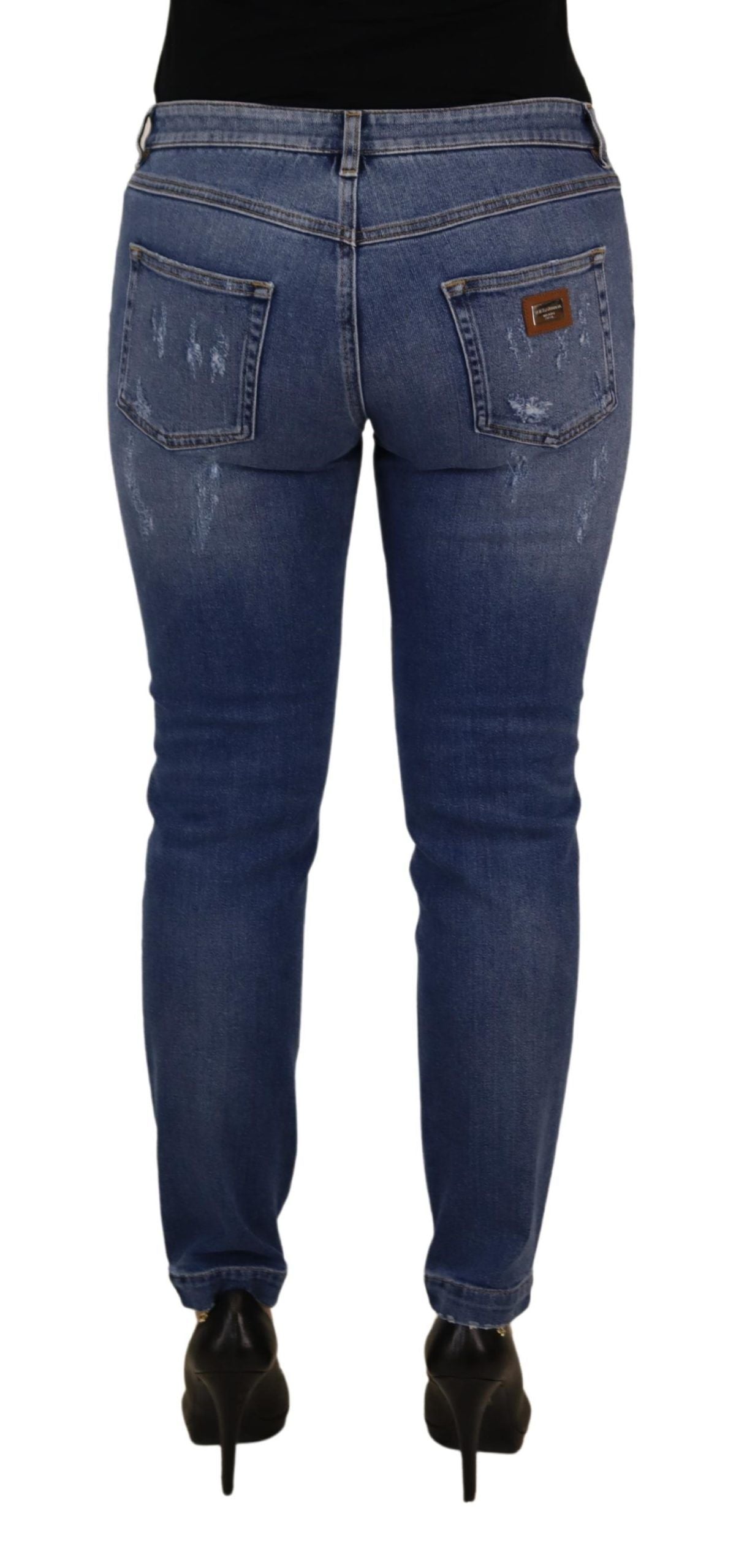 Dolce & Gabbana Blue Washed Cotton Skinny Low Waist Denim Women's Jeans