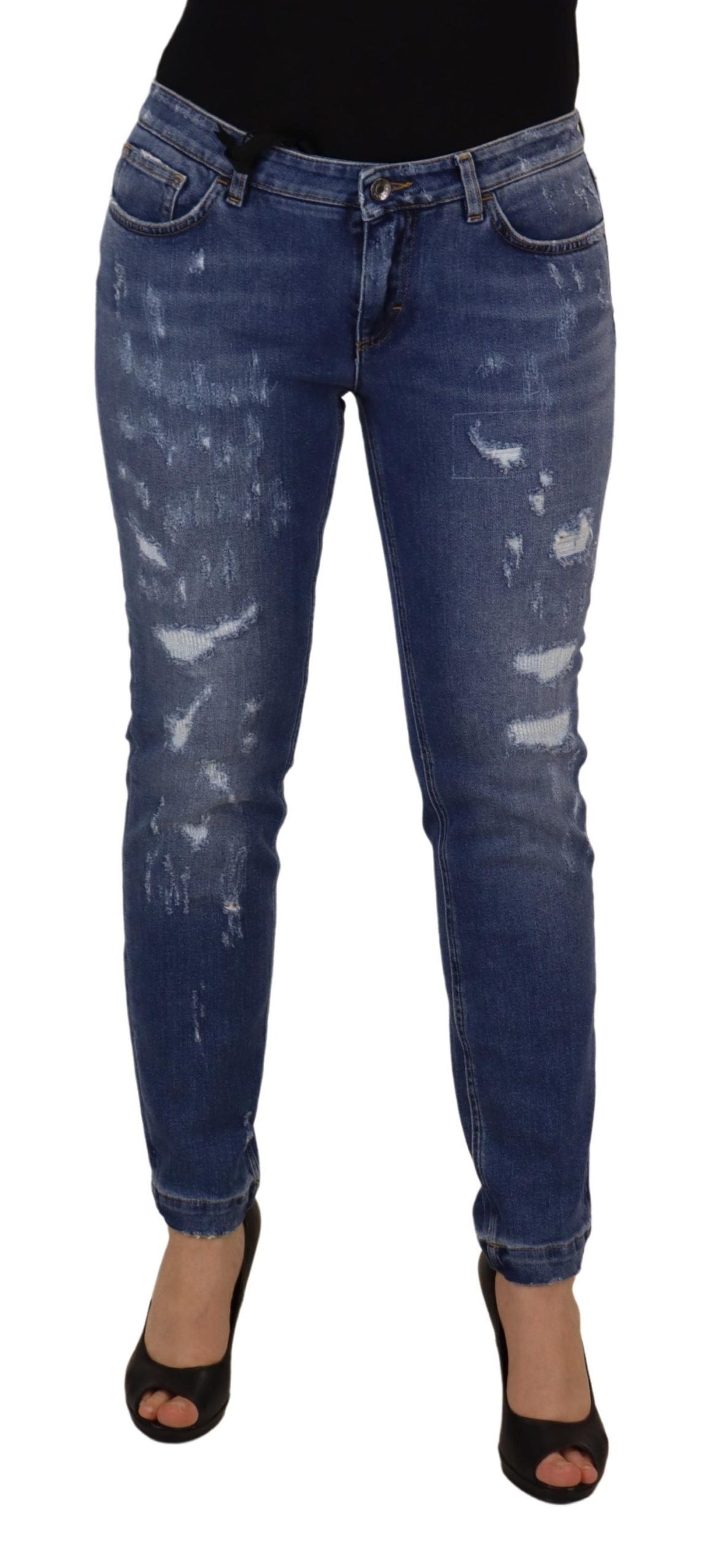 Dolce & Gabbana Blue Washed Cotton Skinny Low Waist Denim Women's Jeans