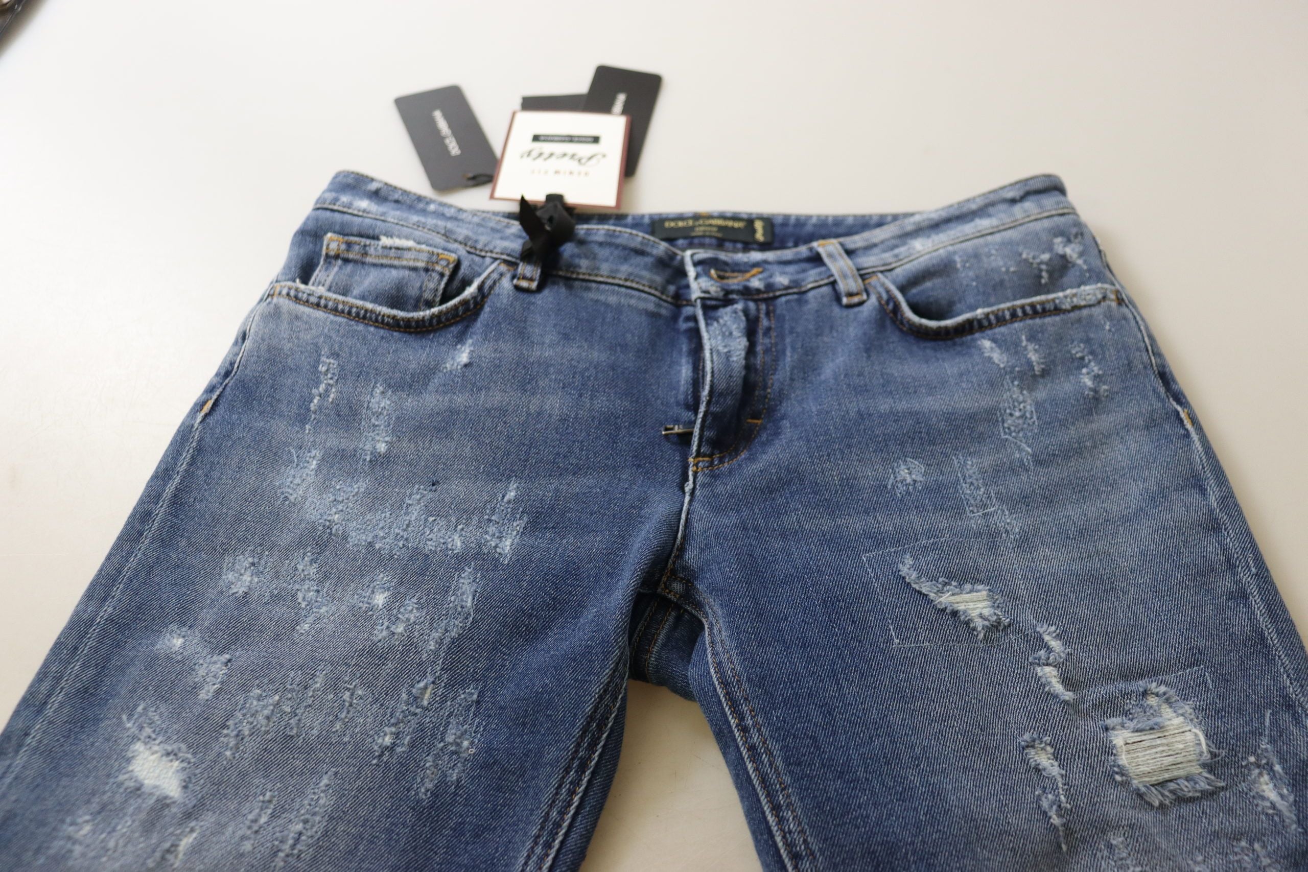 Dolce & Gabbana Blue Washed Cotton Skinny Low Waist Denim Women's Jeans