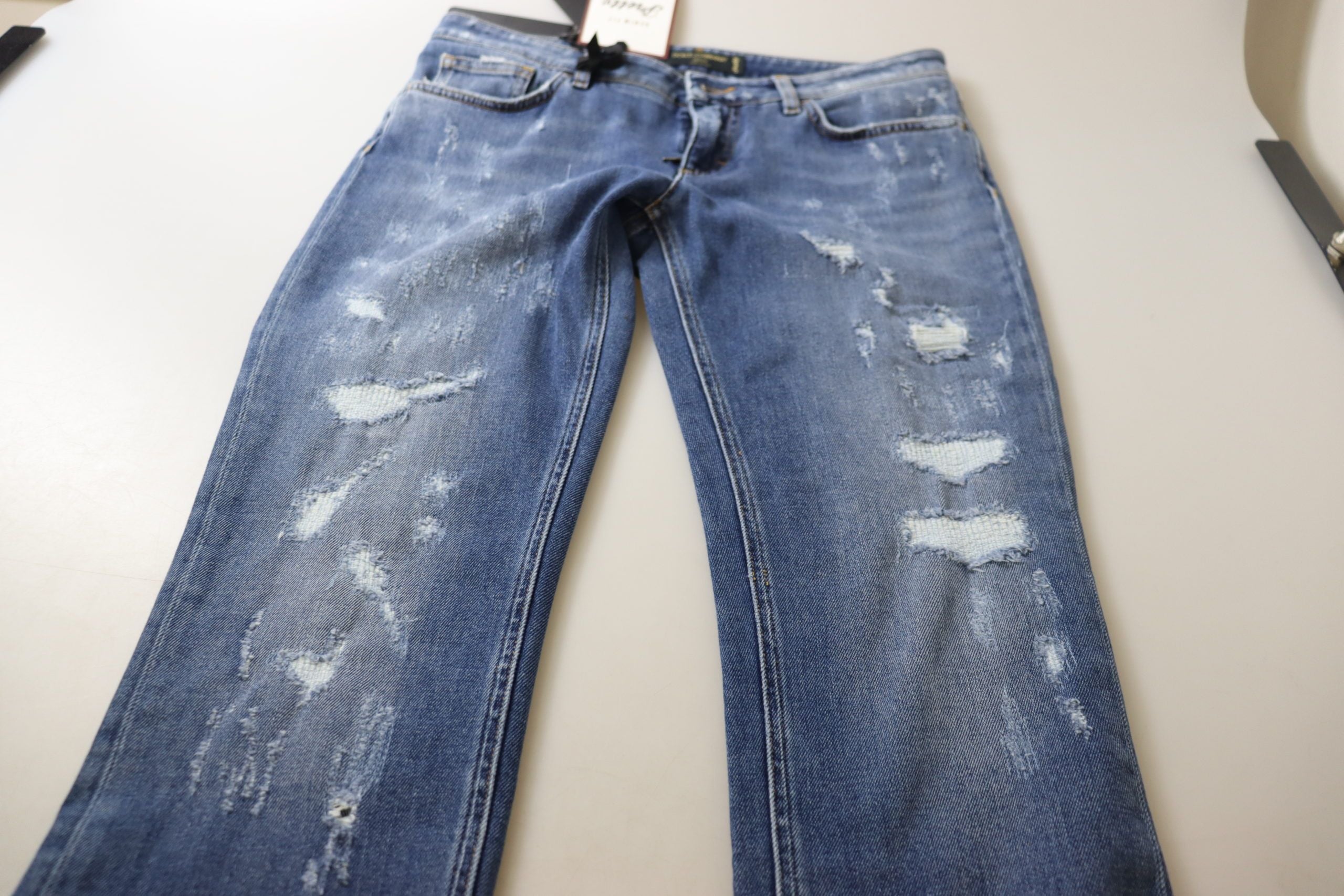 Dolce & Gabbana Blue Washed Cotton Skinny Low Waist Denim Women's Jeans